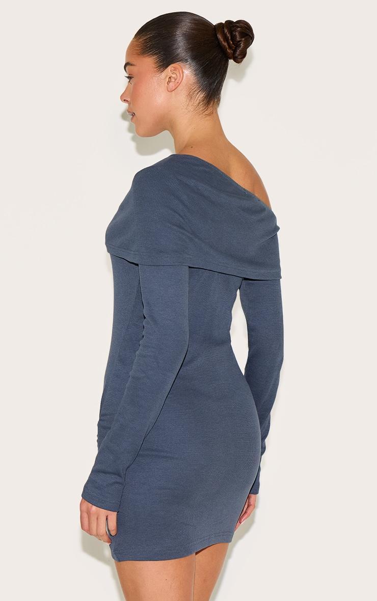 Navy Rib Bardot Wrap Mini Dress Product Image