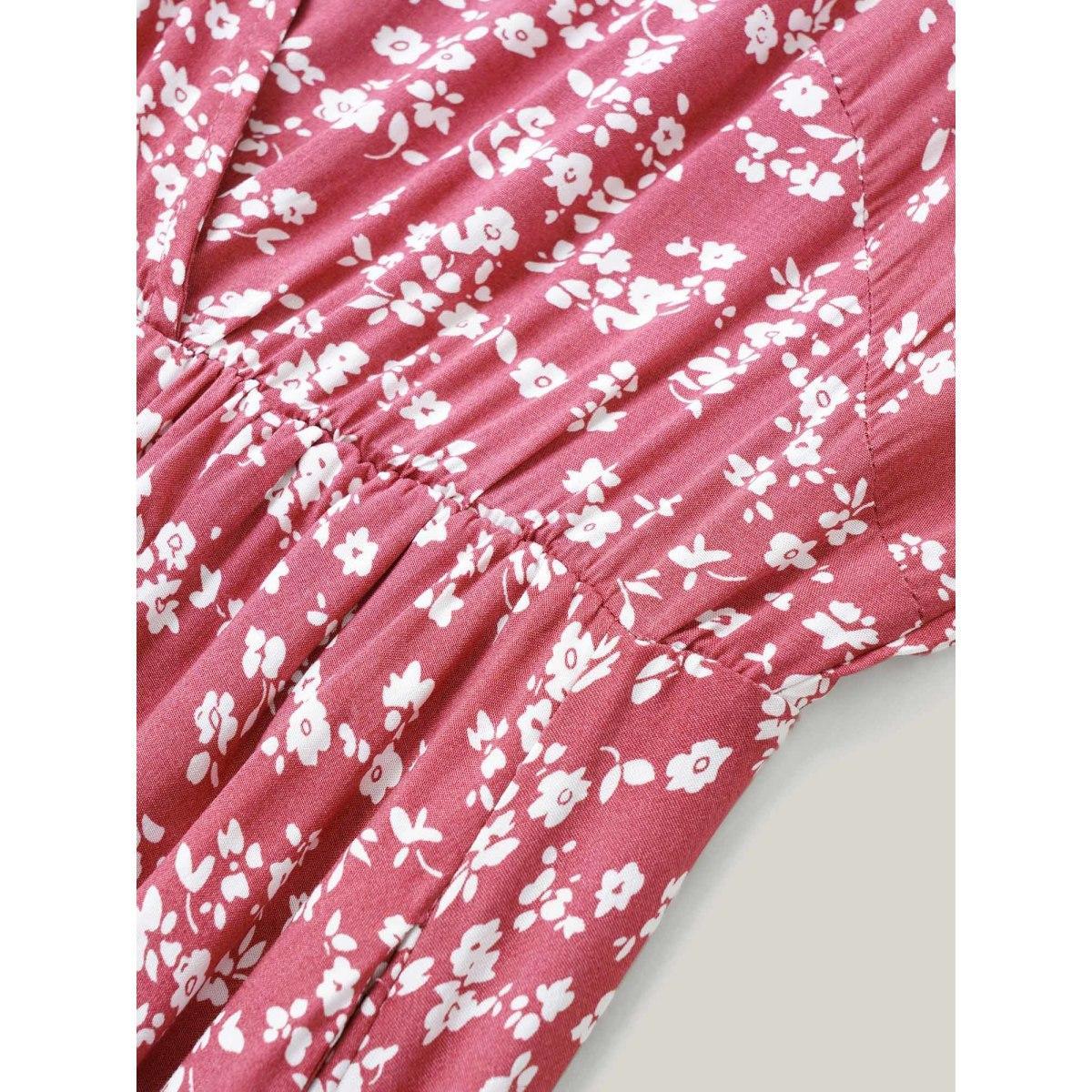 Ditsy Floral Printed Vintage Plus Size Women Vacation Long Dress Ruffle Sleeve Half Sleeve V Neck Pocket Elegance Dresses BloomChic Product Image