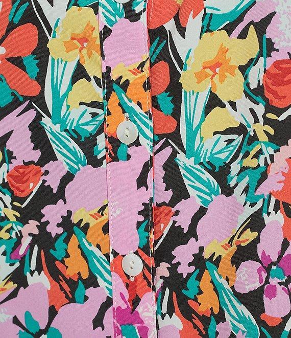 Calessa Petite Size Floral Split V-Neck 3/4 Sleeve Button Front Tunic Product Image