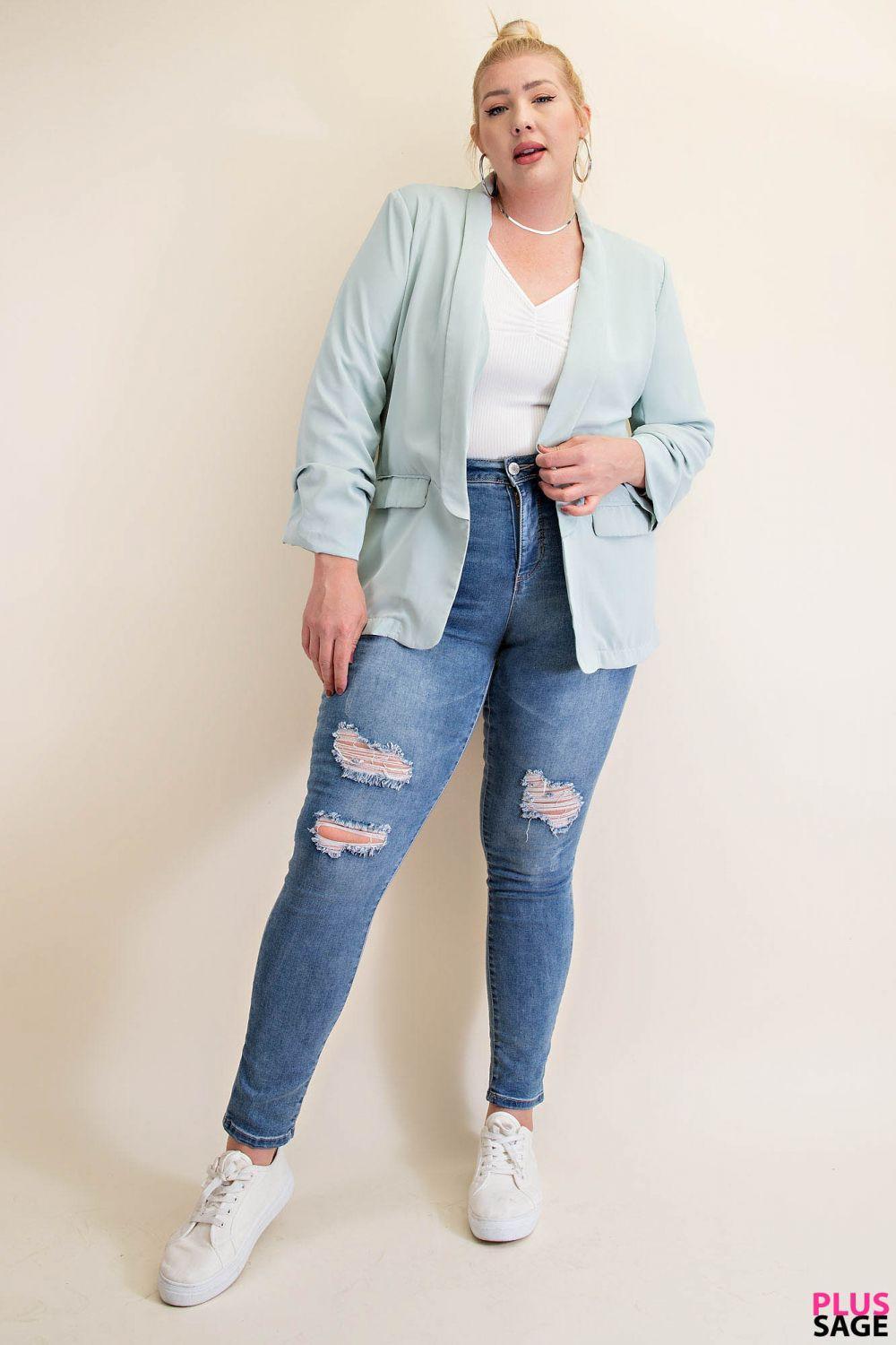 5524   Traci Ruched Sleeve Lined Blazer - Reg & Plus! Product Image