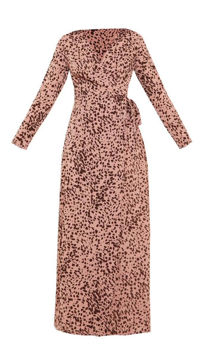 Dusty Pink Dalmatian Long Sleeve Wrap Maxi Dress Product Image