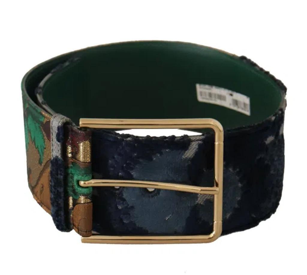 DOLCE & GABBANA Green Jaquard Embroid Leather Gold Metal Belt Product Image