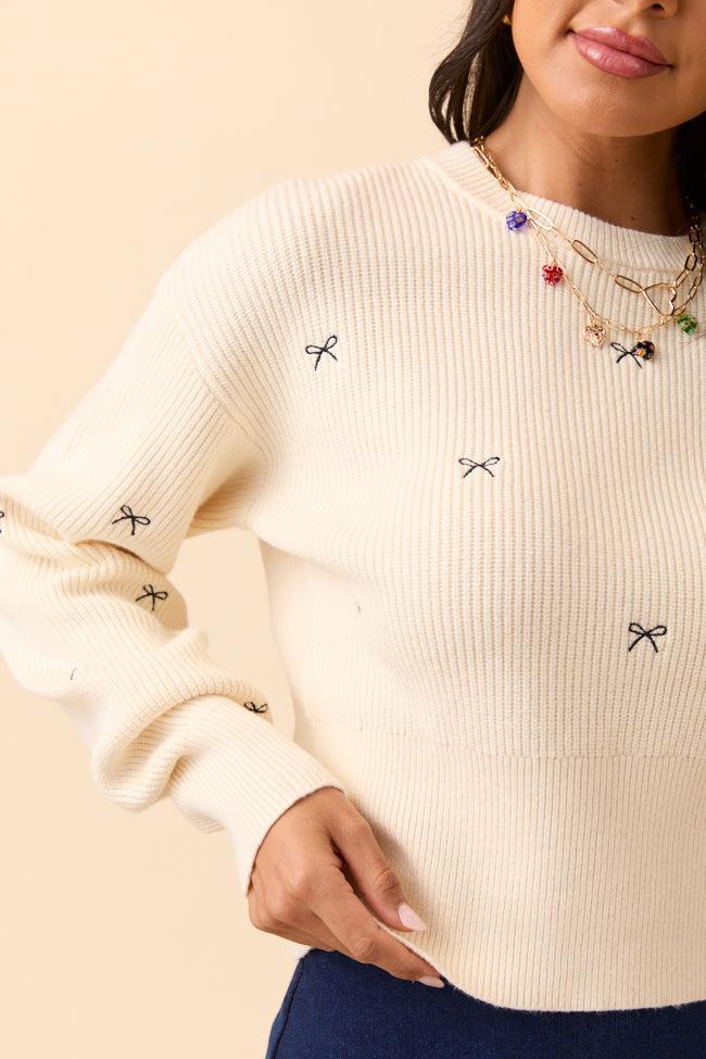 Leila Bow Ivory Pullover Sweater Girls Product Image