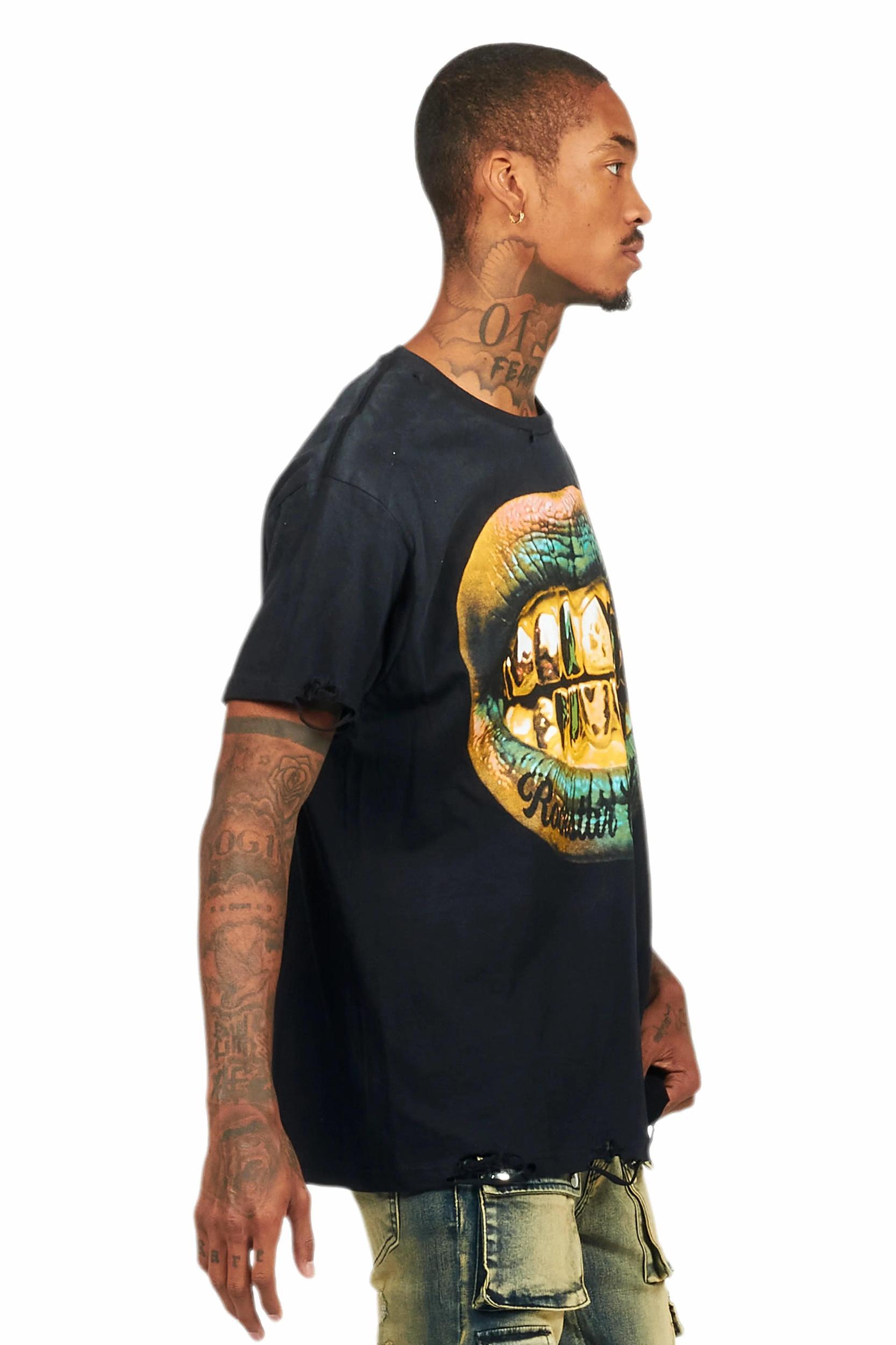 Gonen Black Oversized Graphic T-Shirt Male Product Image