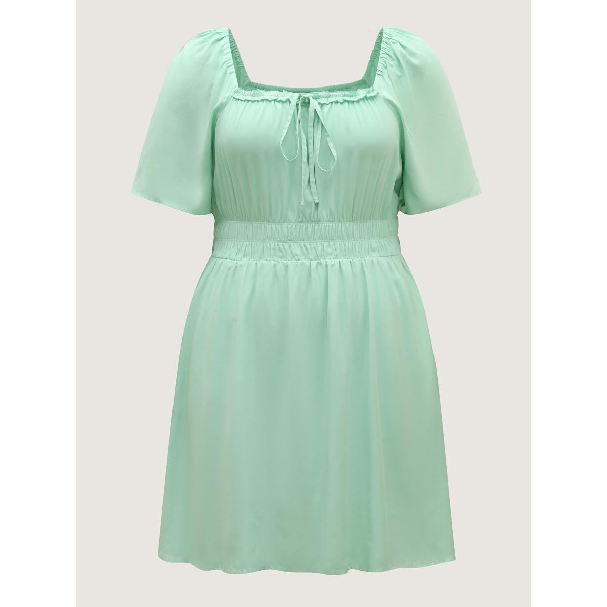 Plus Size Rayon Stretchy Waist Pockets Knee Dress Greenbean Women Square Neck Short sleeve Curvy BloomChic 14-16/1X Product Image