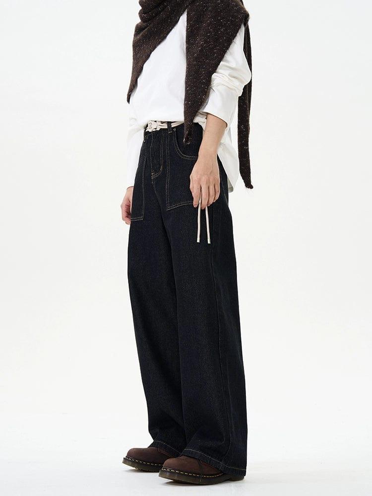 RT No. 12081 BLACK RETRO DENIM STRAIGHT JEANS Product Image