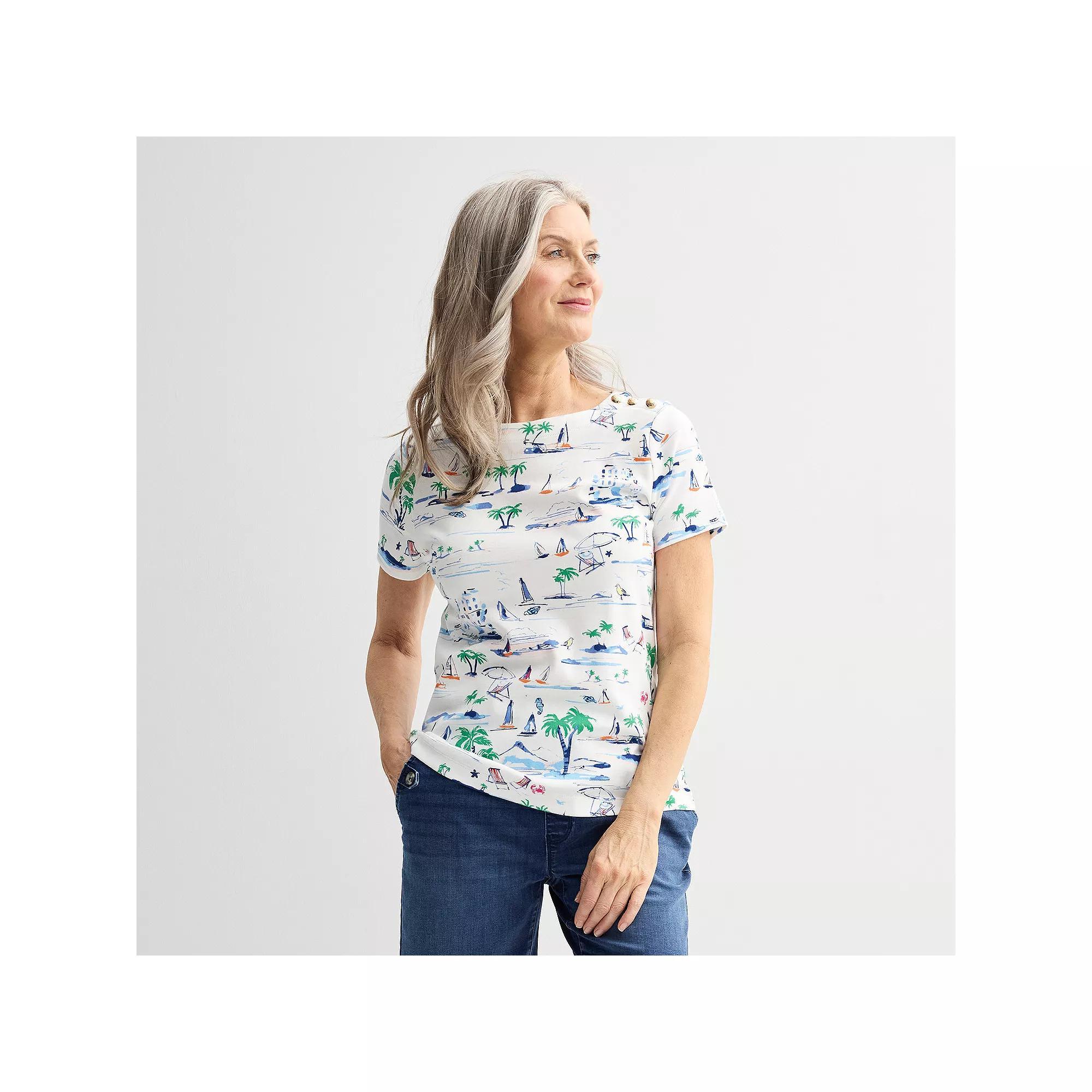 Women's Croft & Barrow® Button Shoulder Tee, Size: XXL, White Shore Product Image