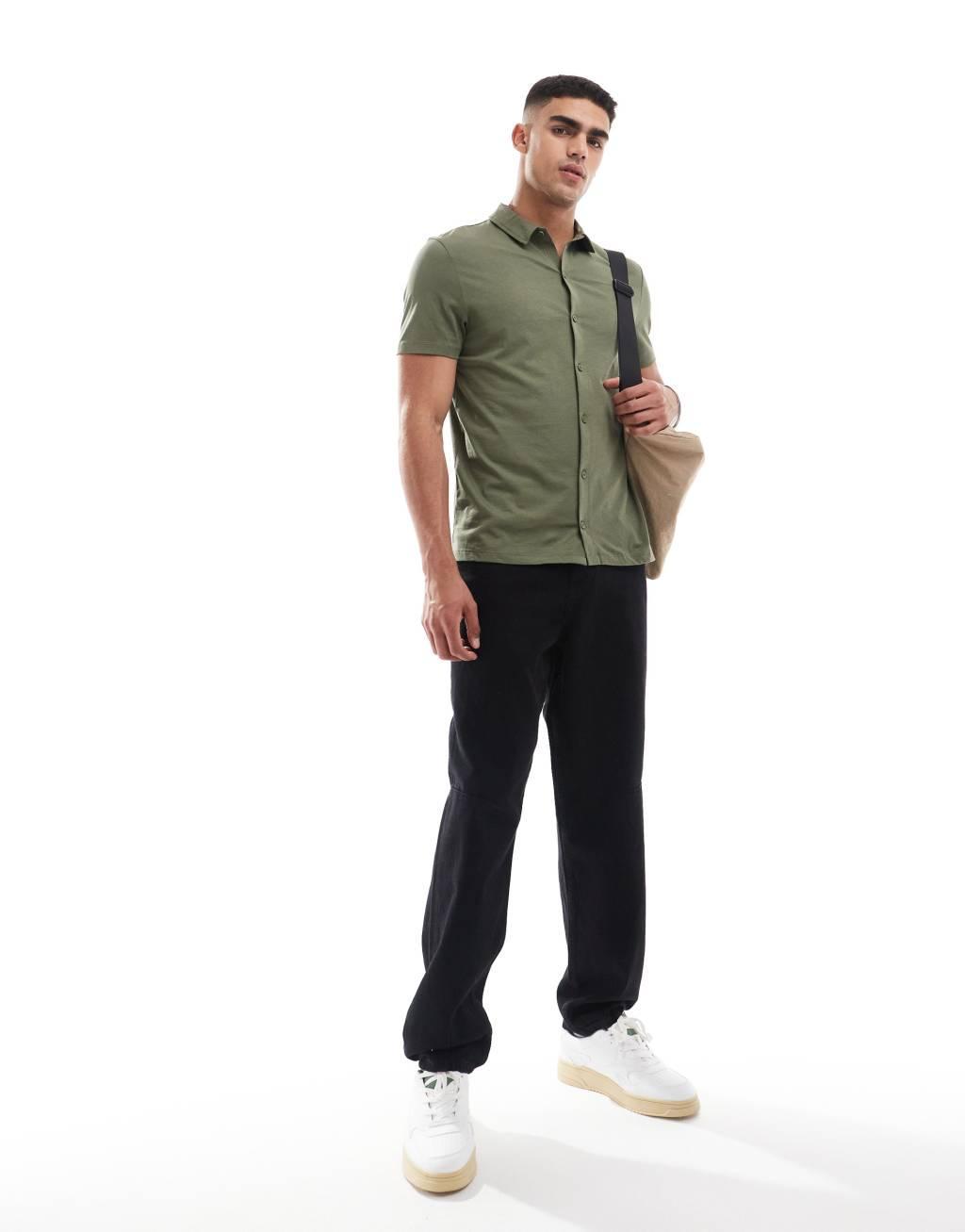 ASOS Design jersey shirt in khaki Product Image