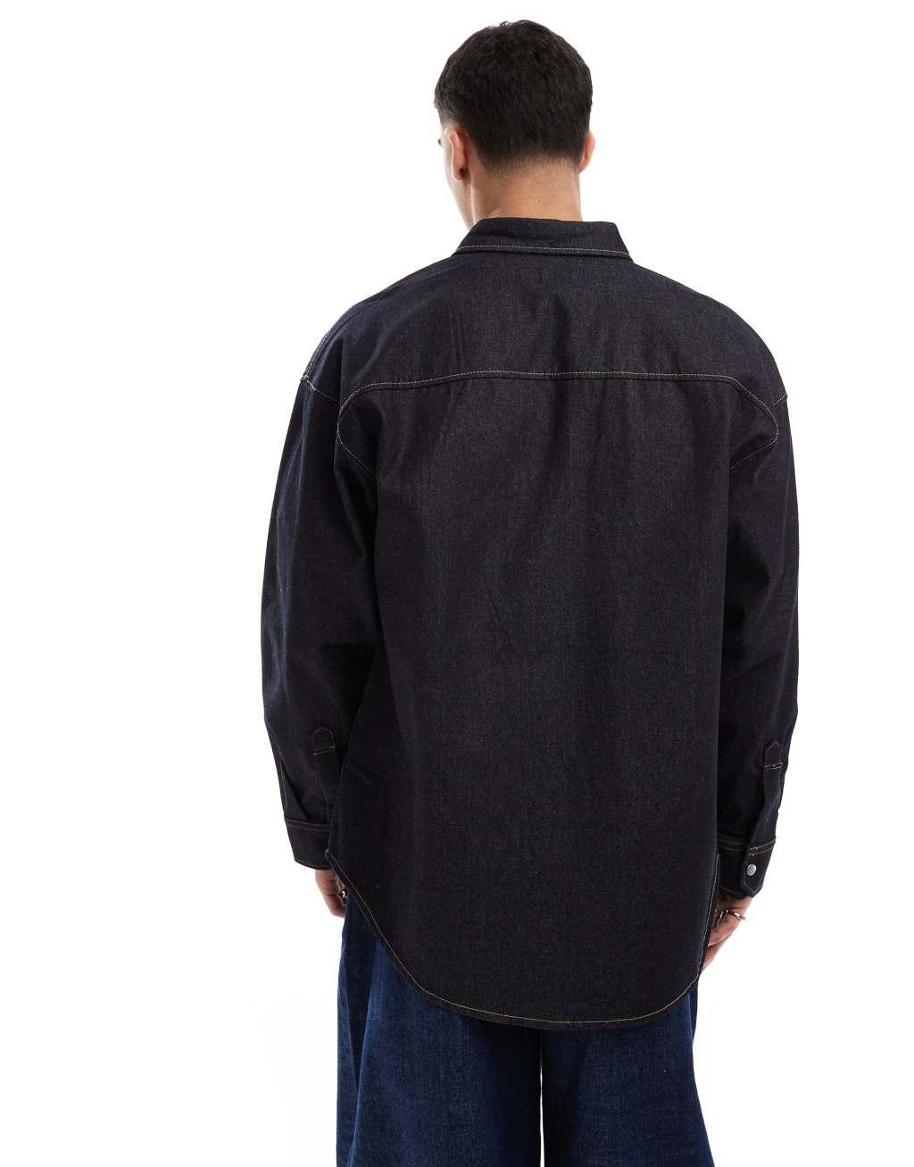 Jack & Jones denim overshirt shacket in rinse wash Product Image
