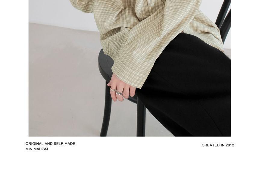Long-Sleeve Drop-Shoulder Plaid Pocket Detail Shirt Product Image