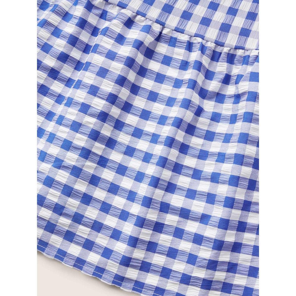 Plus Size Gingham Ruffle Layered Hem Tank Midi Dress Brightblue Women Casual Gathered Round Neck Sleeveless Curvy BloomChic 10/M Product Image