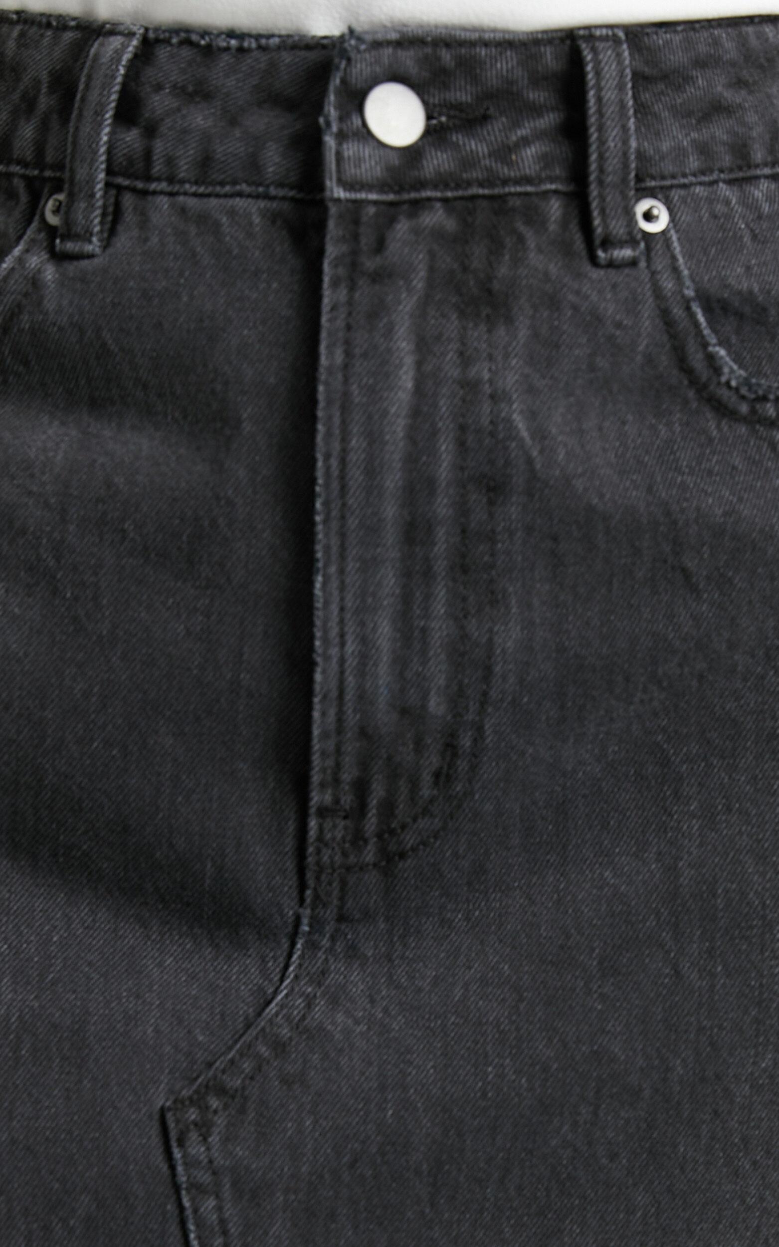 Kira Midi Skirt - Front Split Denim Skirt in Washed Black Product Image