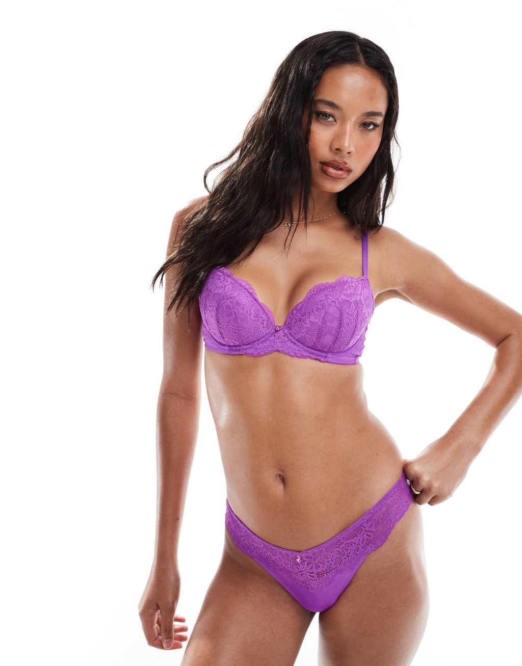 Ann Summers Sexy Lace padded plunge bra in bright purple Product Image