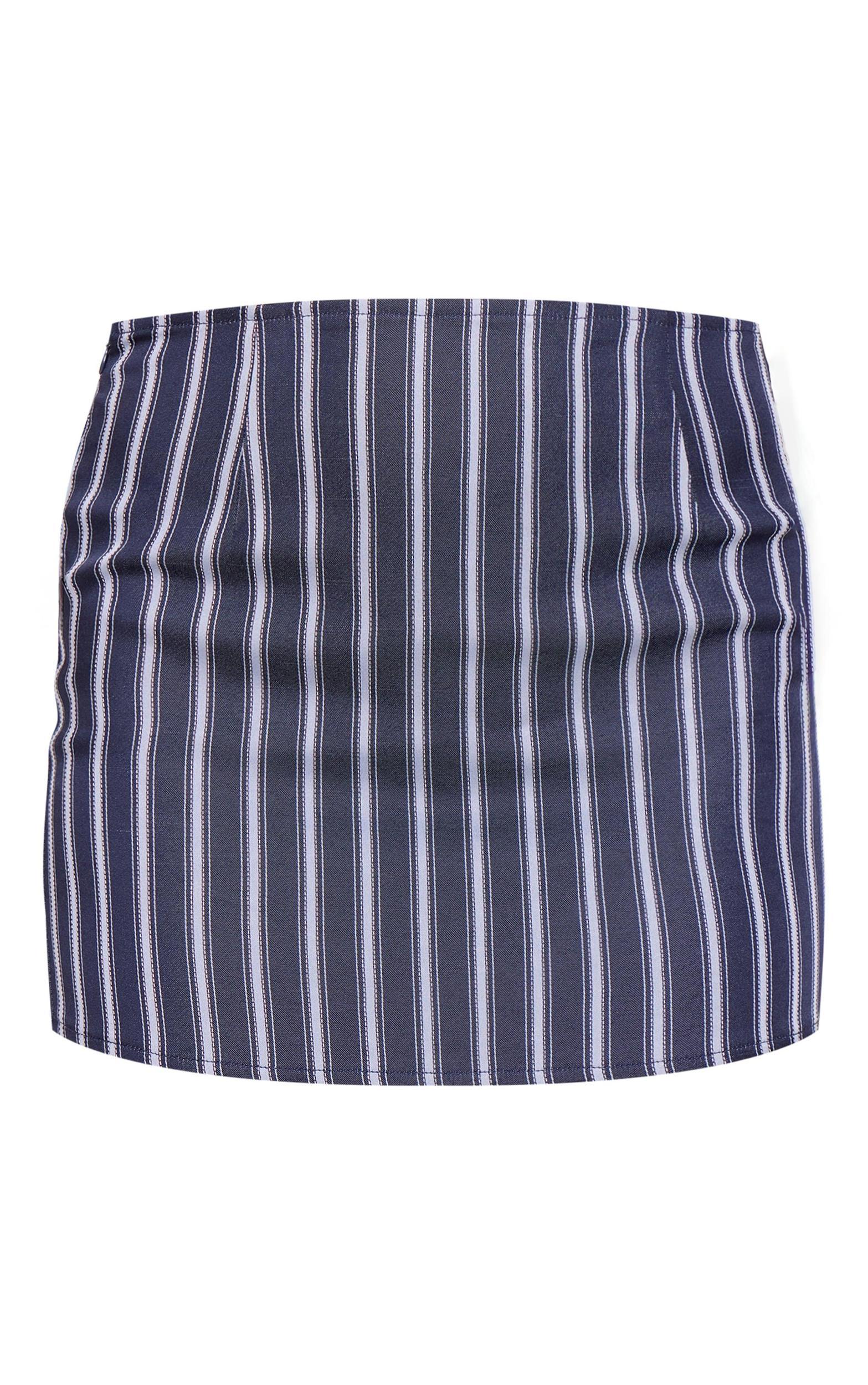 Navy Woven Tailored Striped Mid Rise Mini Skirt Product Image