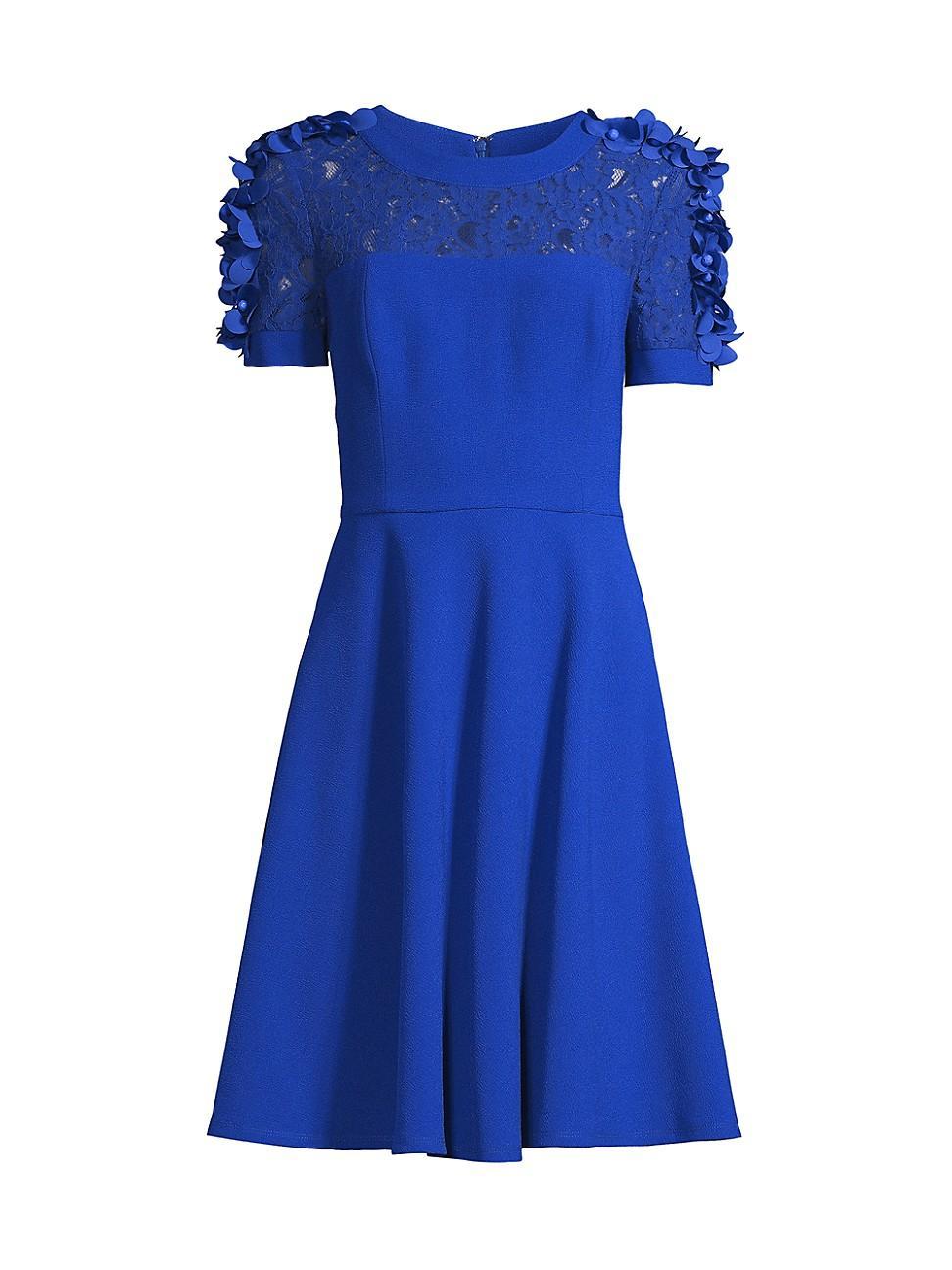 Womens Floral Applique Fit-&-Flare Crepe Dress Product Image