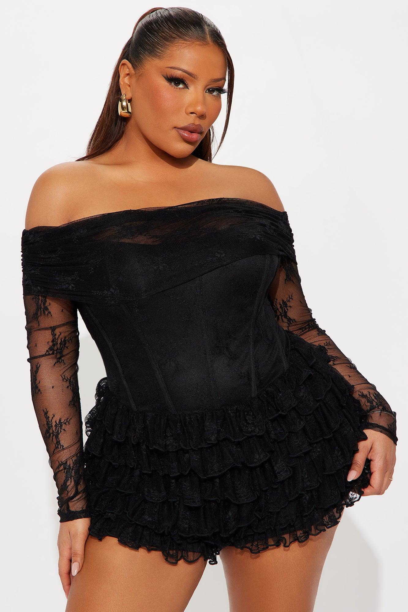 Sweet Rush Lace Ruffle Romper - Black Product Image