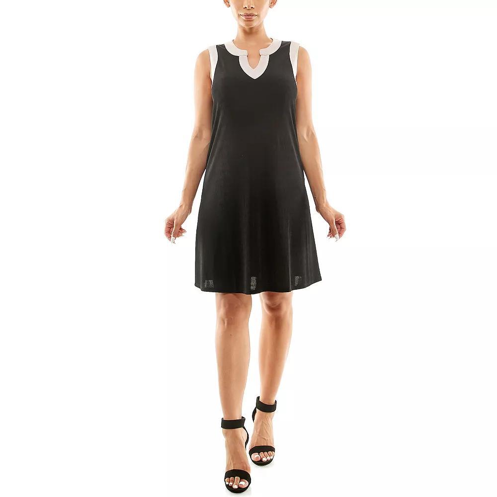 Women's Nina Leonard Mandarin Collar Dress, Size: Large, Black Shell Product Image