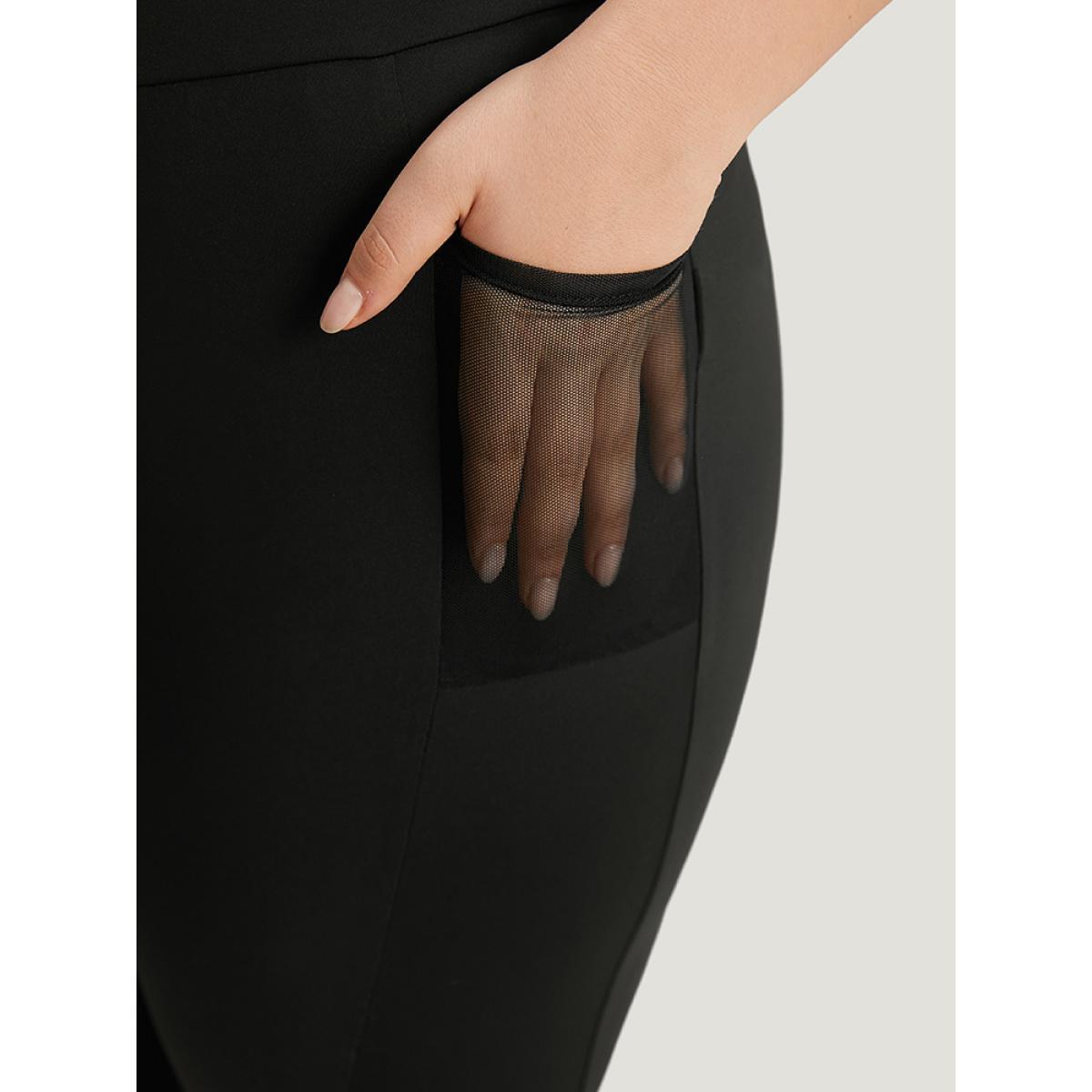 Plus Size Skinny Wideband Waist Mesh Patchwork Pocket Leggings Women Black Elegant High stretch Skinny High Rise Dailywear Leggings BloomChic 10/M Product Image