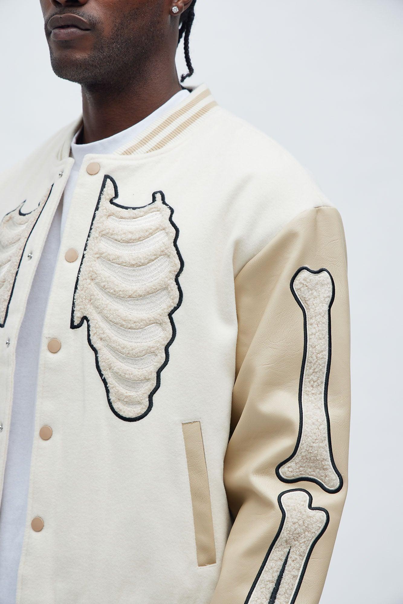 Skeleton Varsity Jacket - Cream/combo Product Image