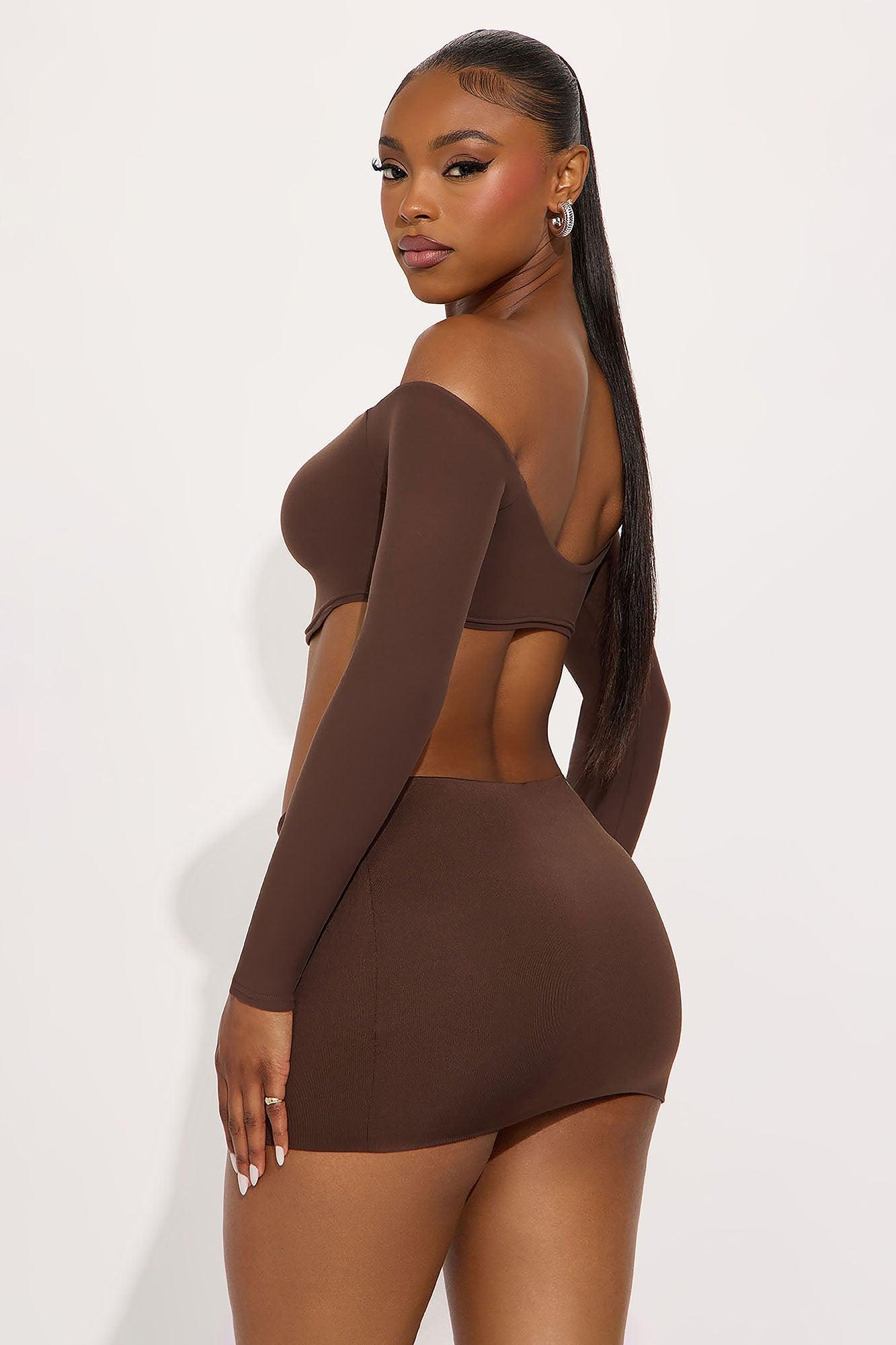 Second Skin Off Shoulder Cropped Top - Chocolate Product Image