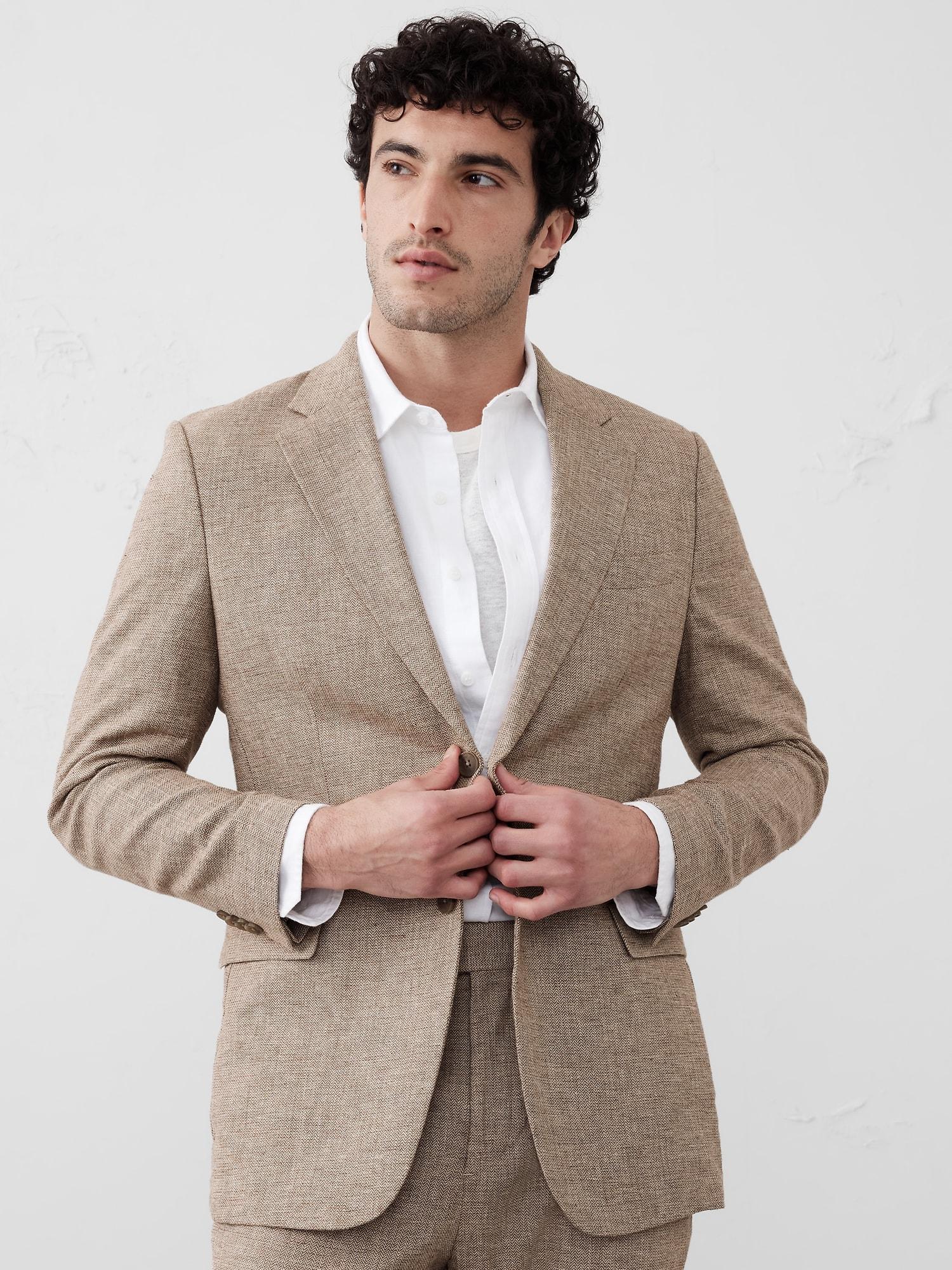 Tailored-Fit Linen-Blend Herringbone Suit Jacket Product Image