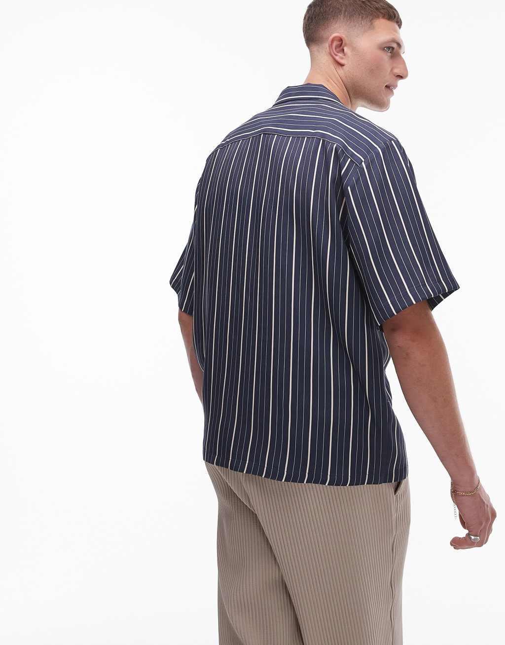 Topman short sleeve striped shirt in navy Product Image