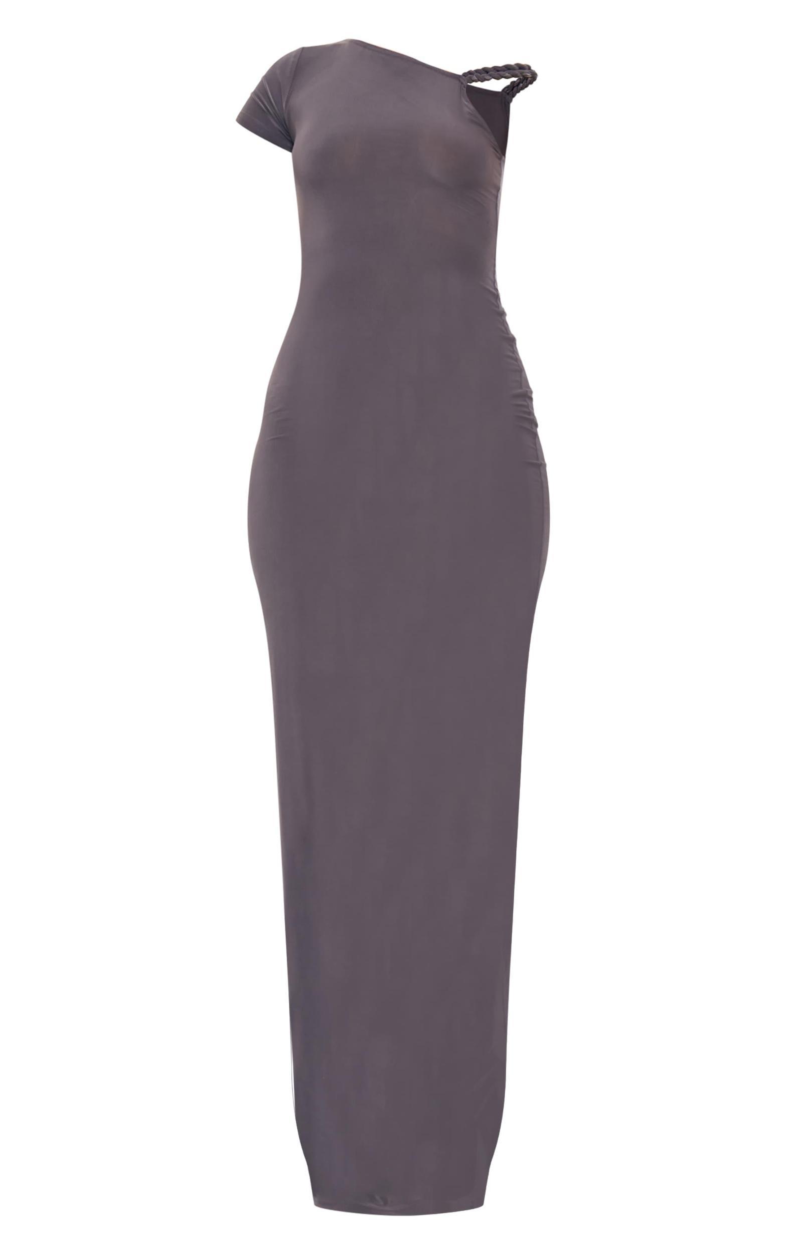 Tall Charcoal Grey Twist Shoulder Maxi Dress Product Image