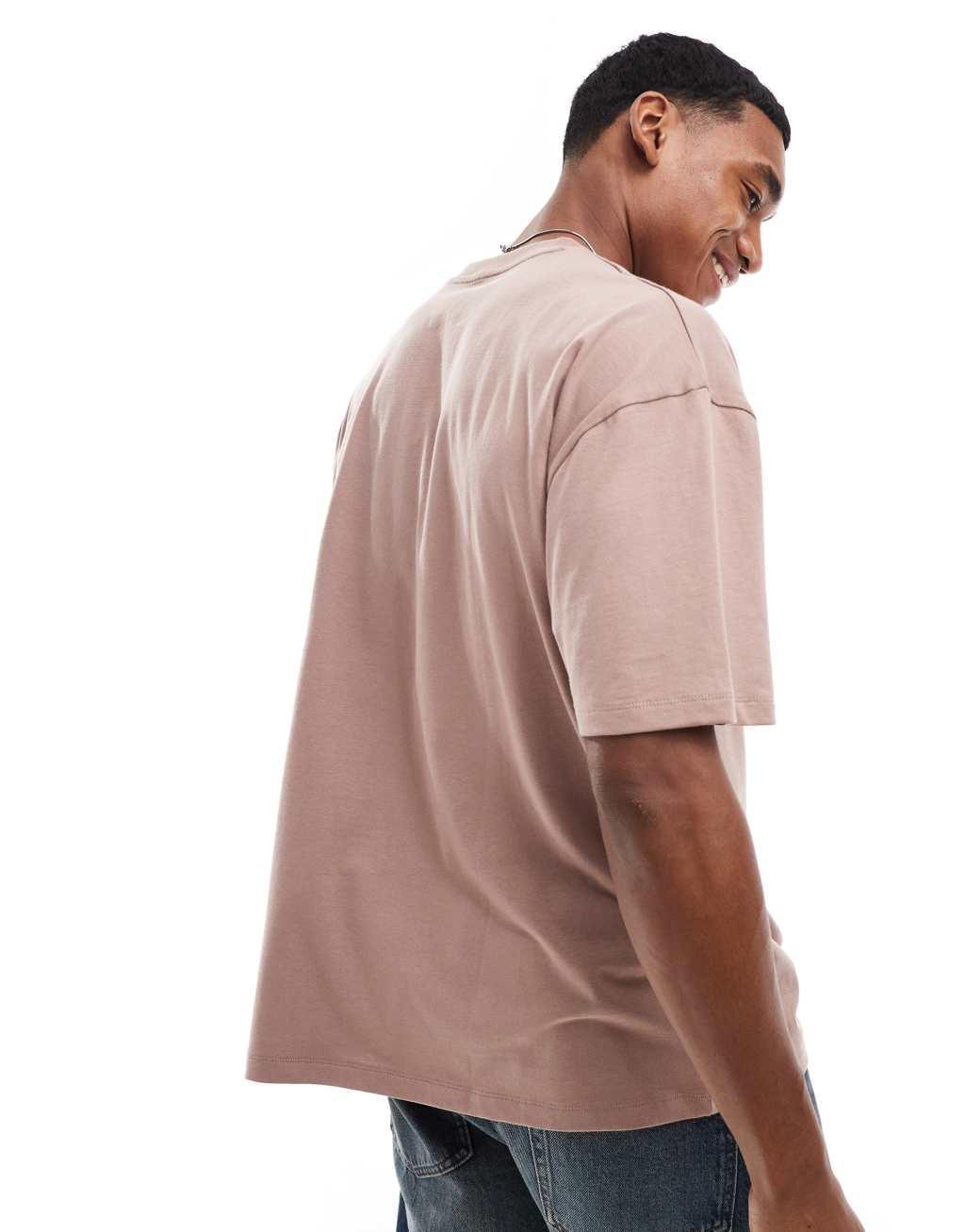 ASOS DESIGN essential 2 pack oversized t-shirts in brown and pink Product Image
