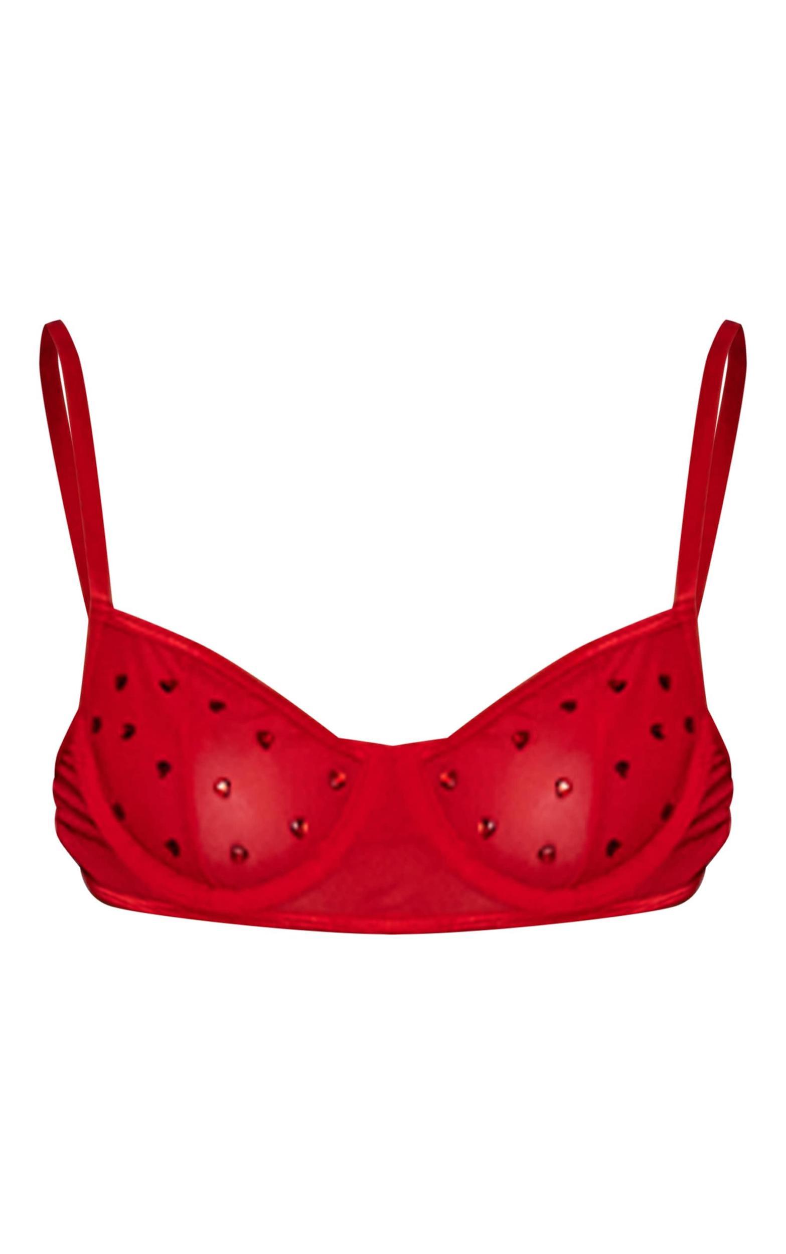 Red Mesh Underwired Diamante Heart Lingerie Set Product Image