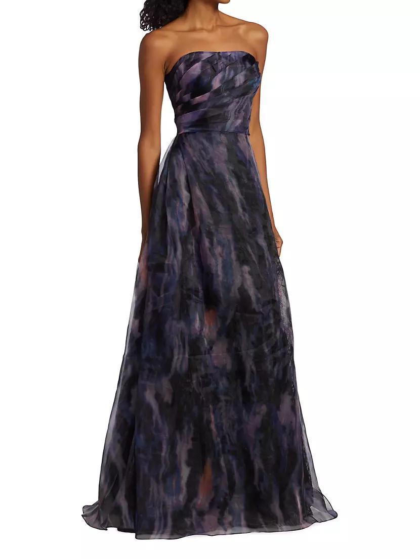 Womens Printed Organza Strapless Gown Product Image