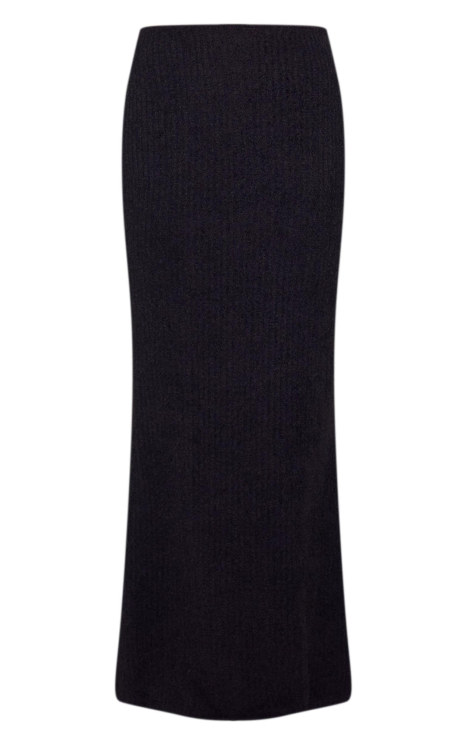 Black Textured Soft Rib Mid Rise Maxi Skirt Product Image