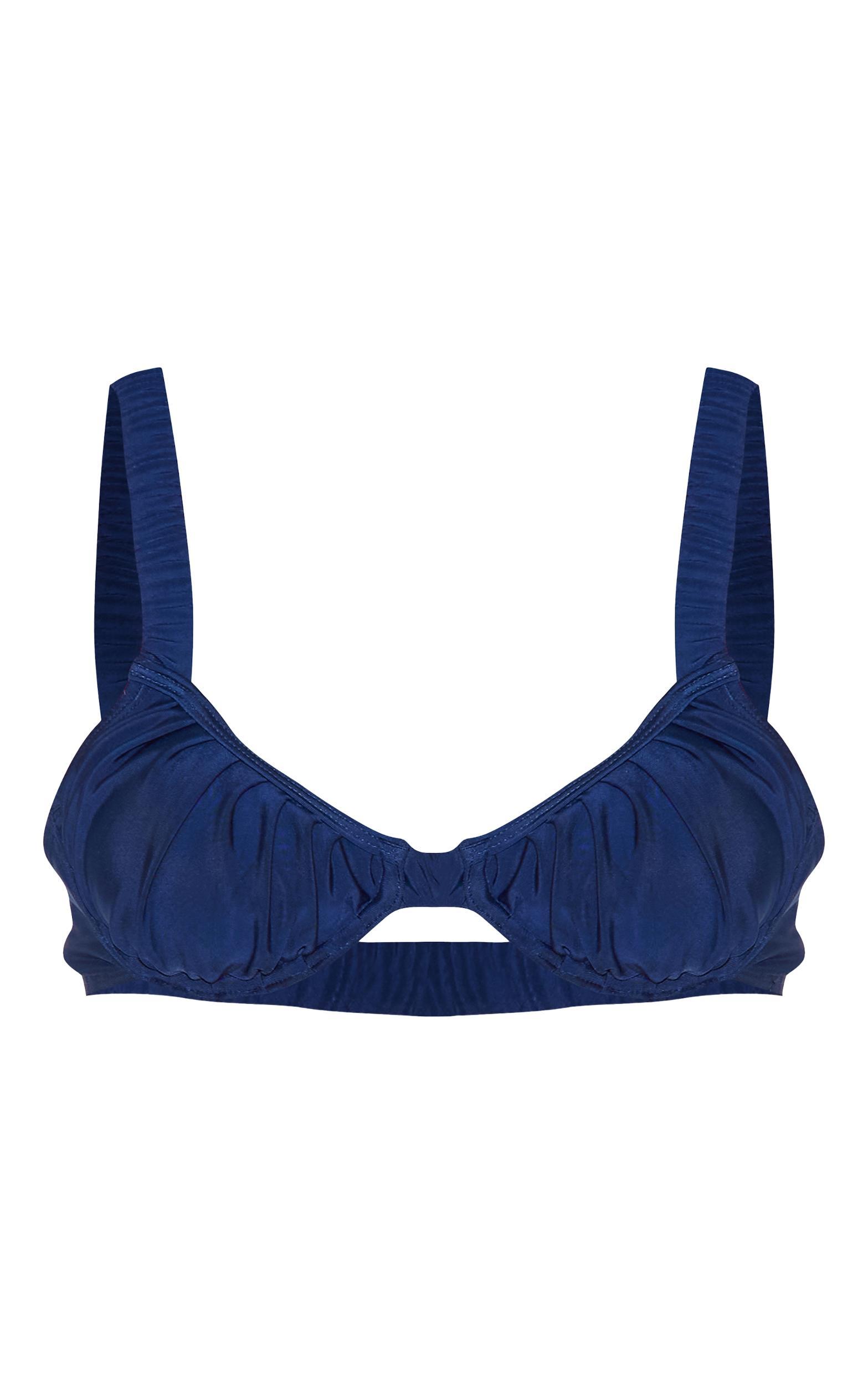 Navy Blue Ruched Underwired Bikini Top Product Image