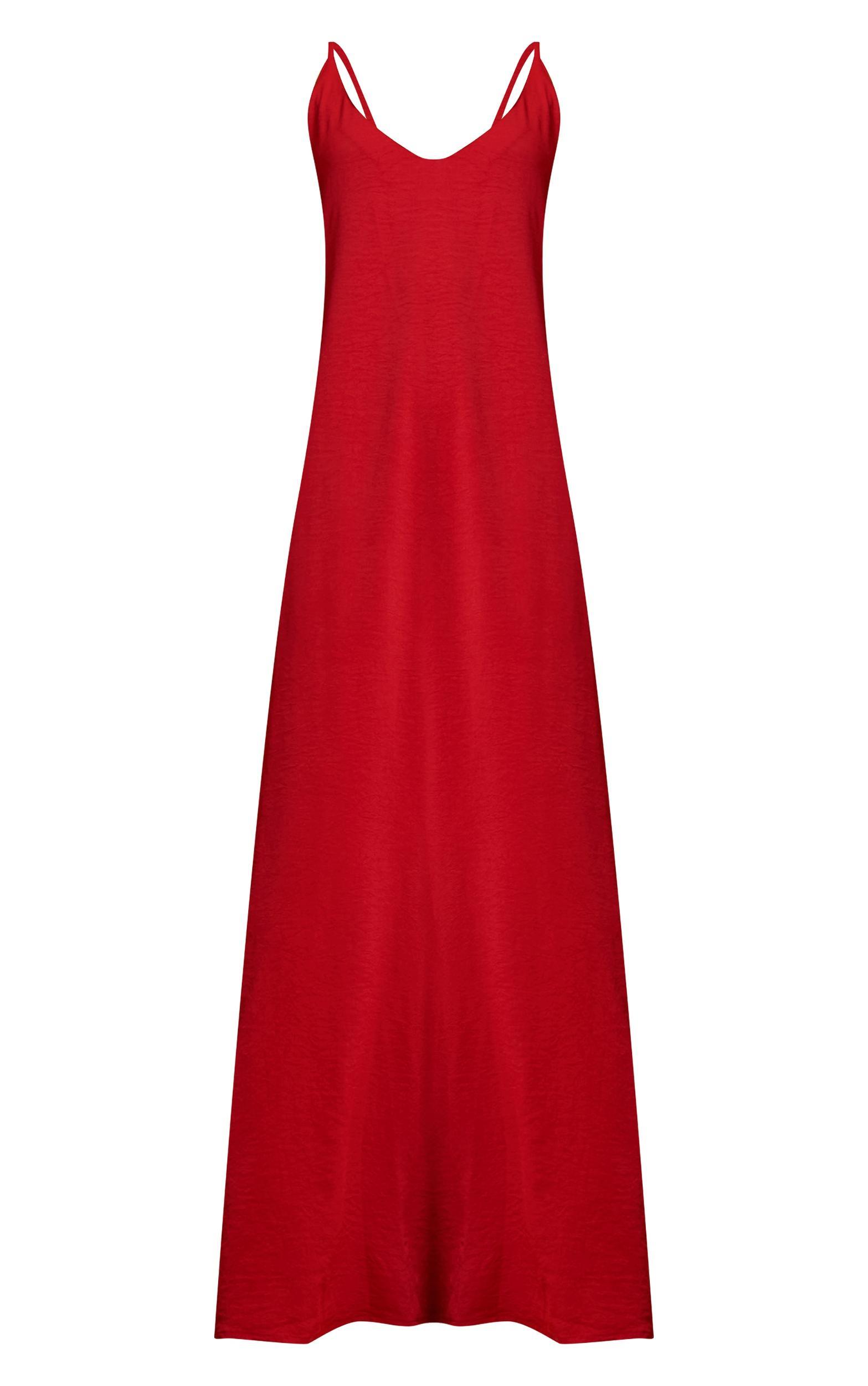 Deep Red Floaty Woven Low Back Maxi Dress Product Image