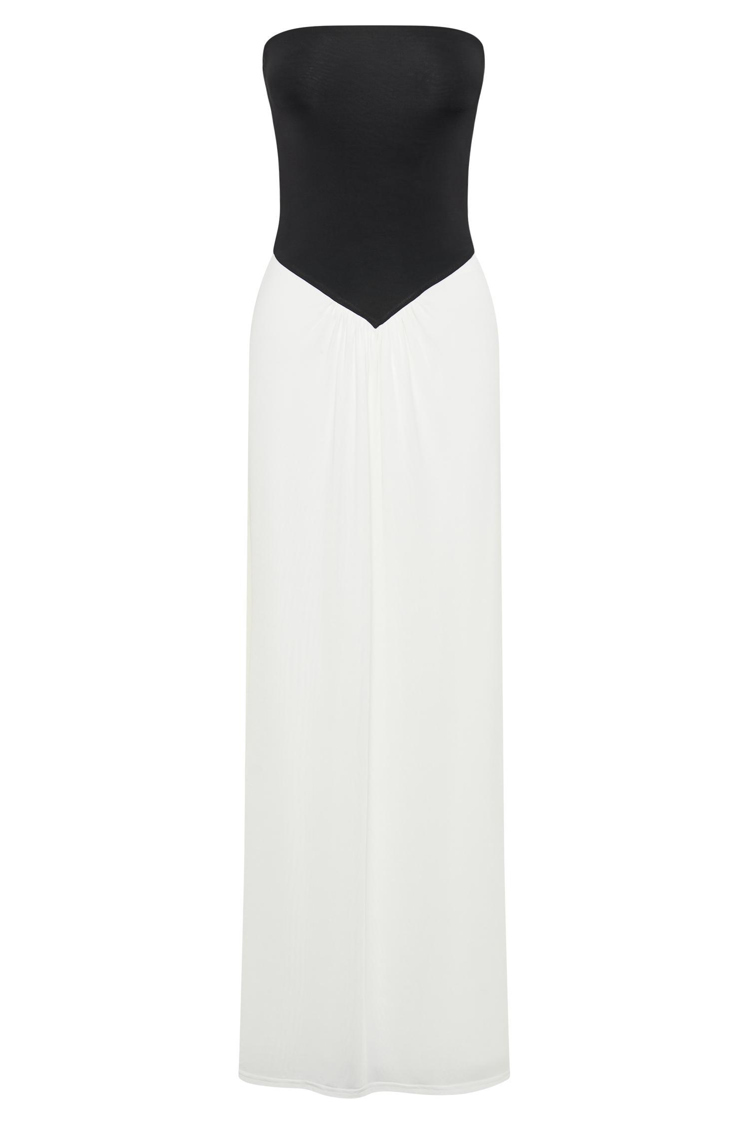 Ruby Strapless Slinky Maxi Dress - Black/White Product Image