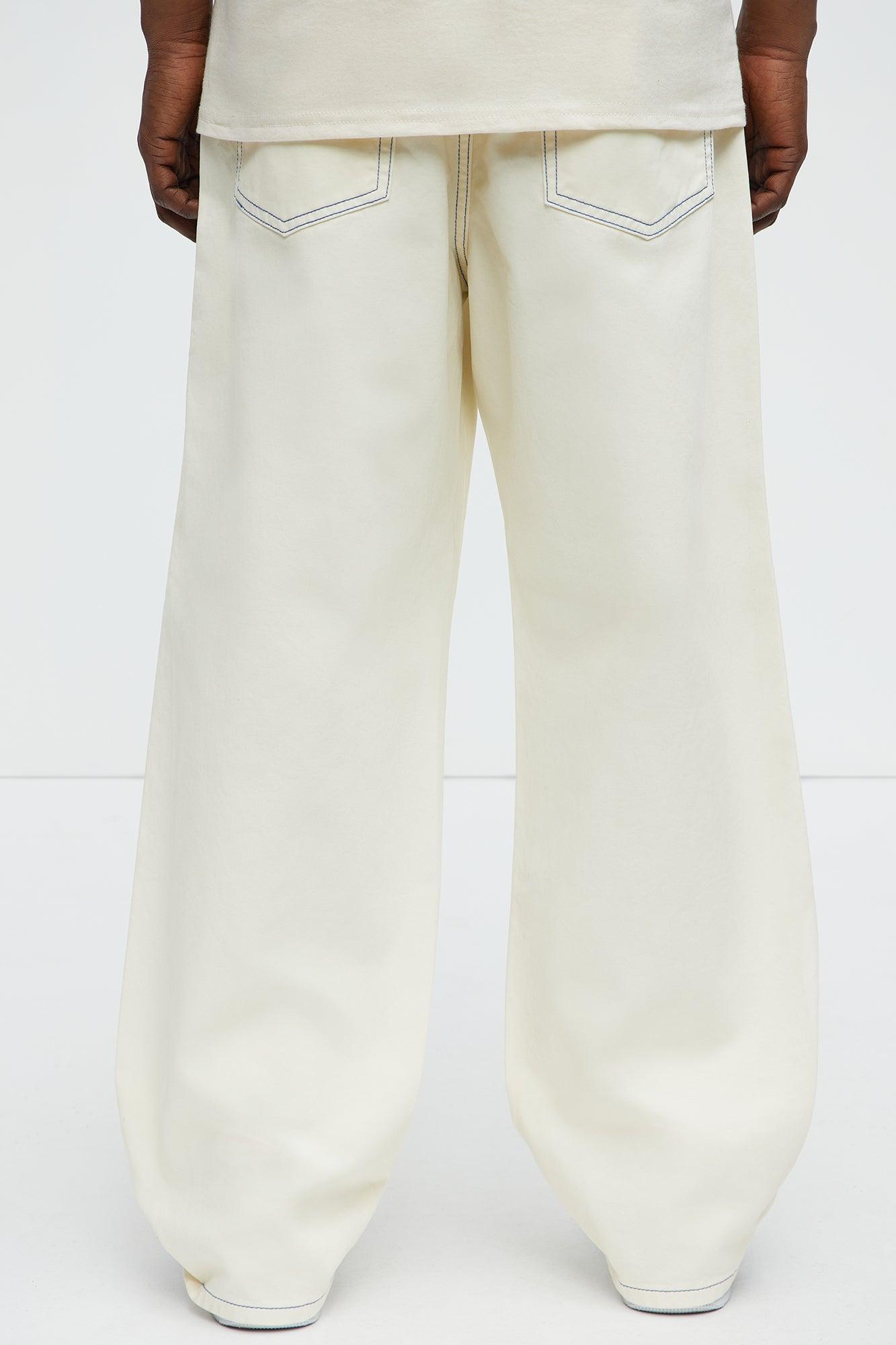 Number One Contrast Stitching Baggy Pant - Off White Product Image