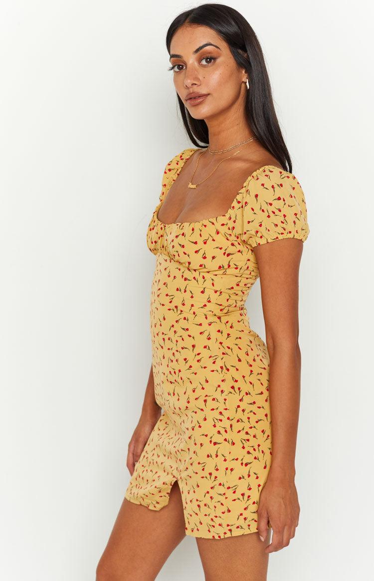 Love & Lust Yellow Floral Cap Sleeve Mini Dress Product Image