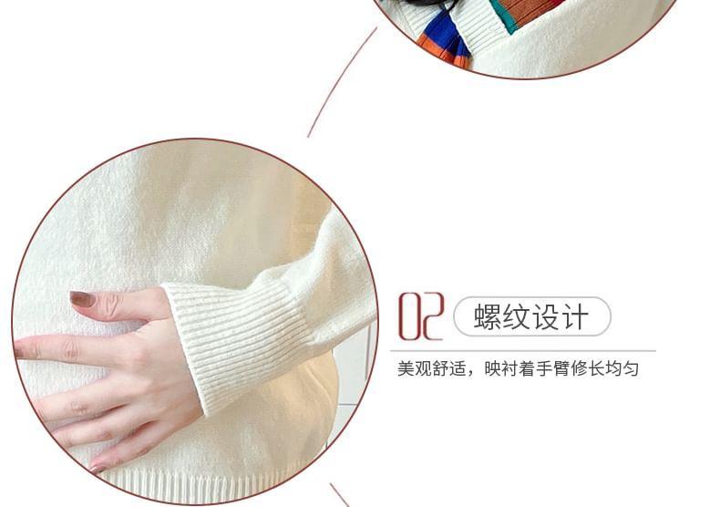 Maternity V-Neck Plain Striped Panel Sweater Product Image