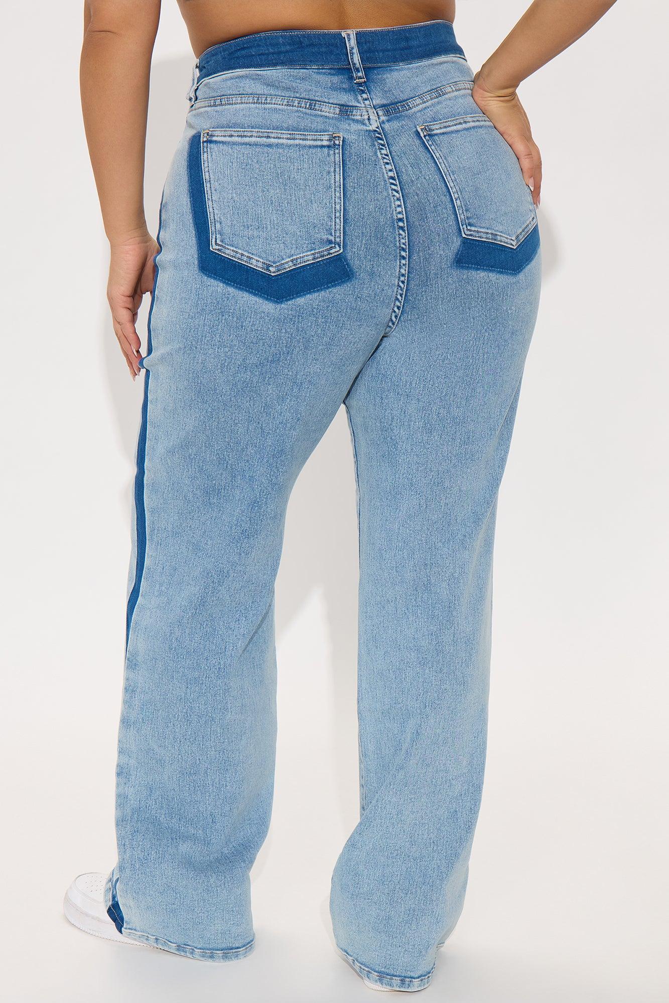 Ma Cherie Two Tone Straight Leg Jeans - Light Wash Product Image