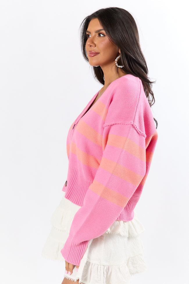 Beyond The City Coral and Pink Striped Cardigan SALE Product Image