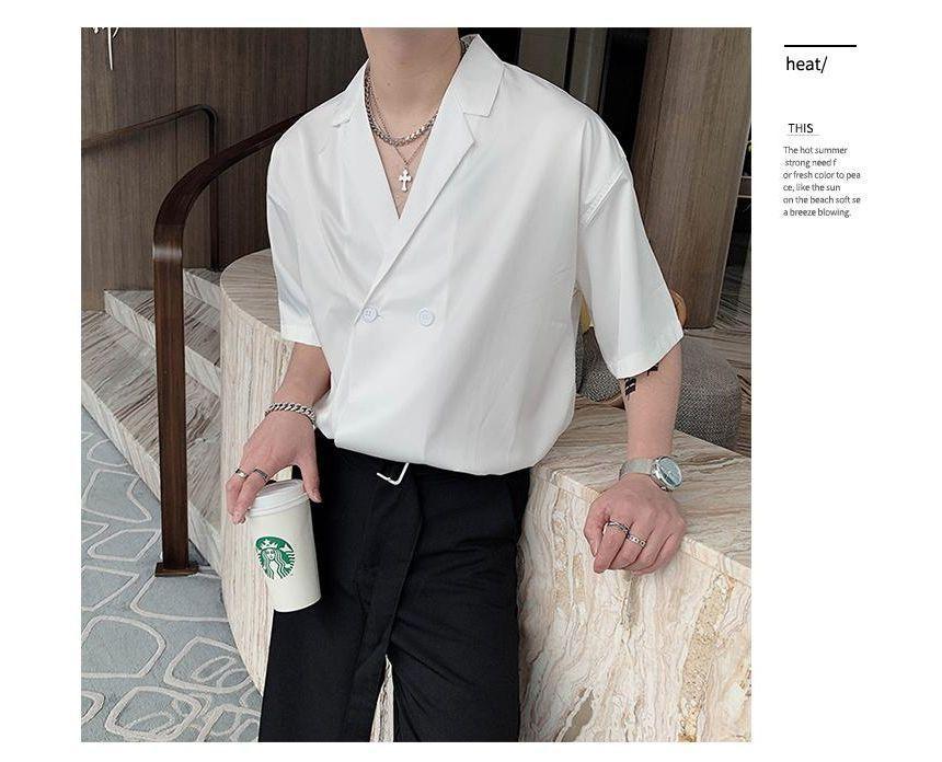 Lapel Collar Plain Double-Breasted Shirt (Various Designs) Product Image