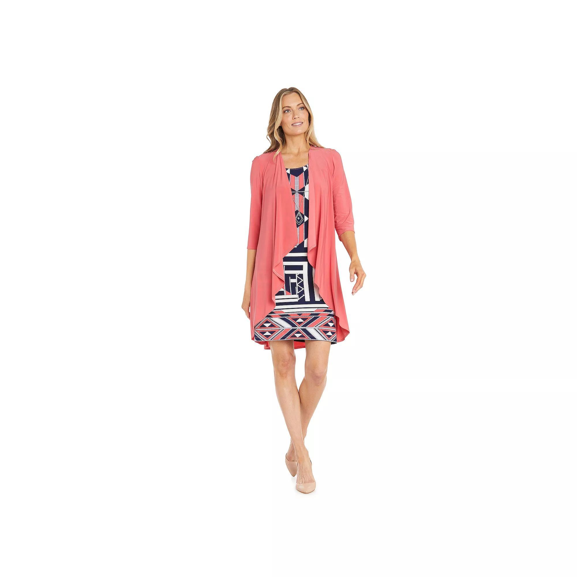 Women's R&M Richards 2-pc. Print Sheath Dress & Cardigan Set, Size: 8, Pink Navy Product Image