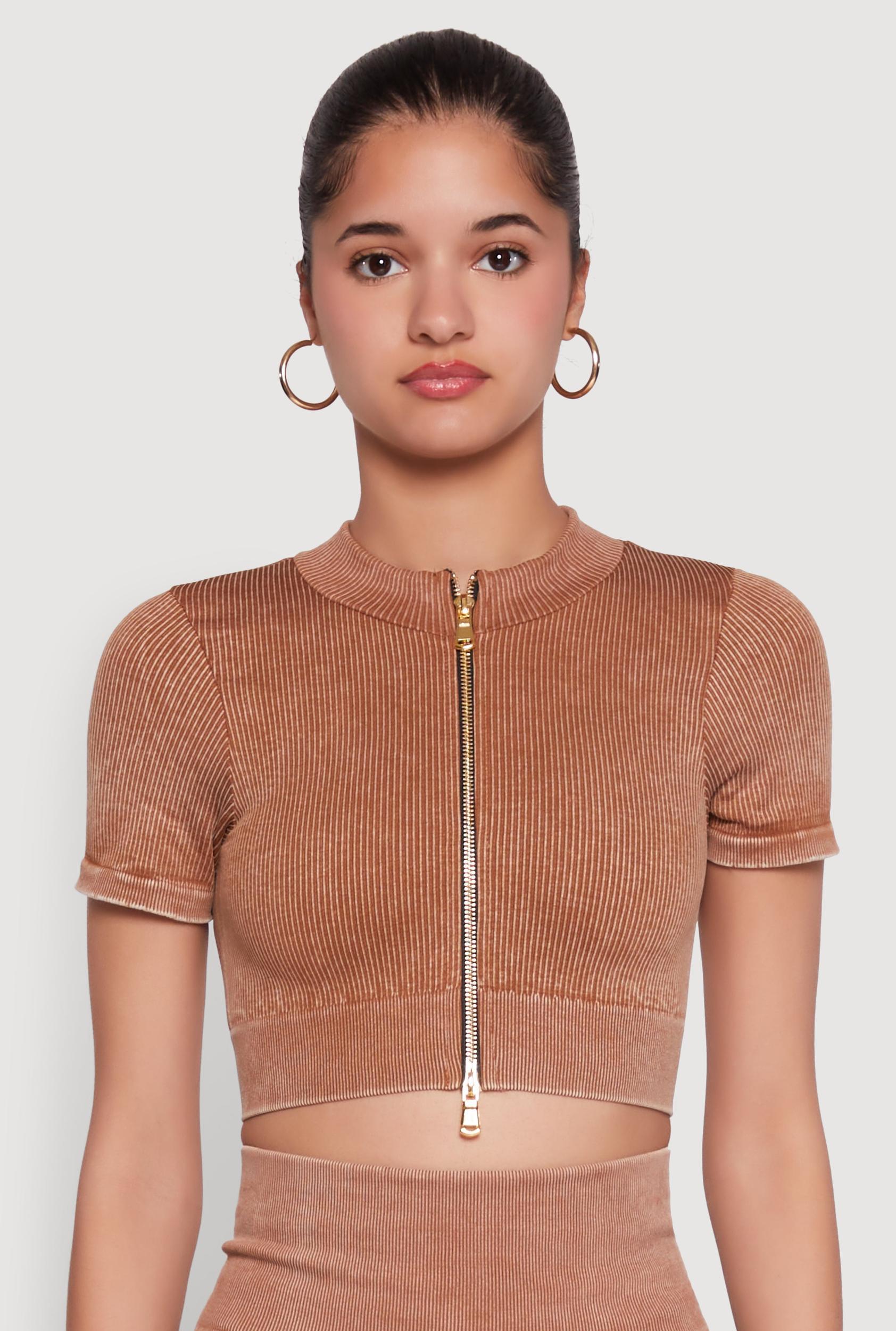 Womens Daisy Seamless Double Zip Front Crop Top Product Image