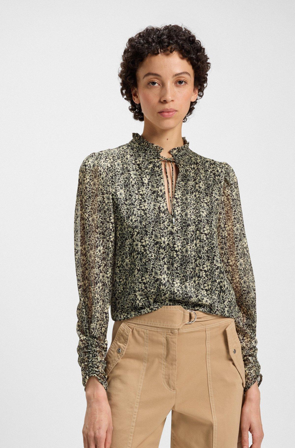 BOSS - Relaxed-fit blouse in printed seersucker - Patterned Product Image