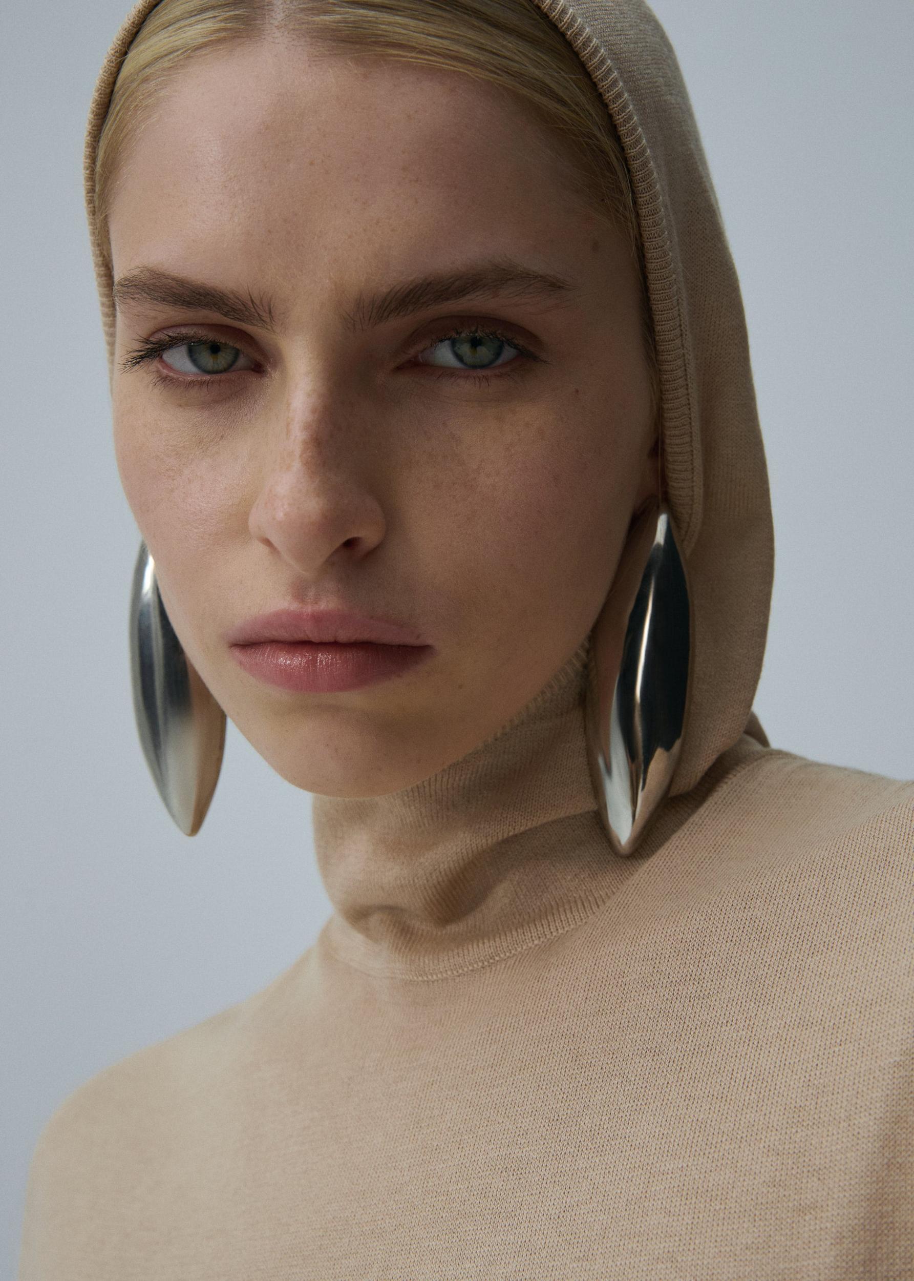 Hooded silk knitwear dress in beige Product Image