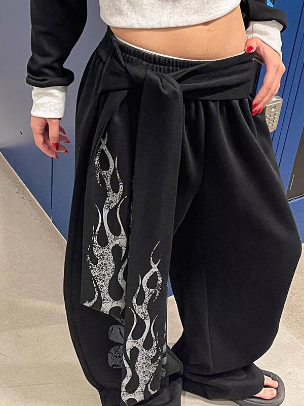 Street-Style Printed Wide Leg Pants Product Image