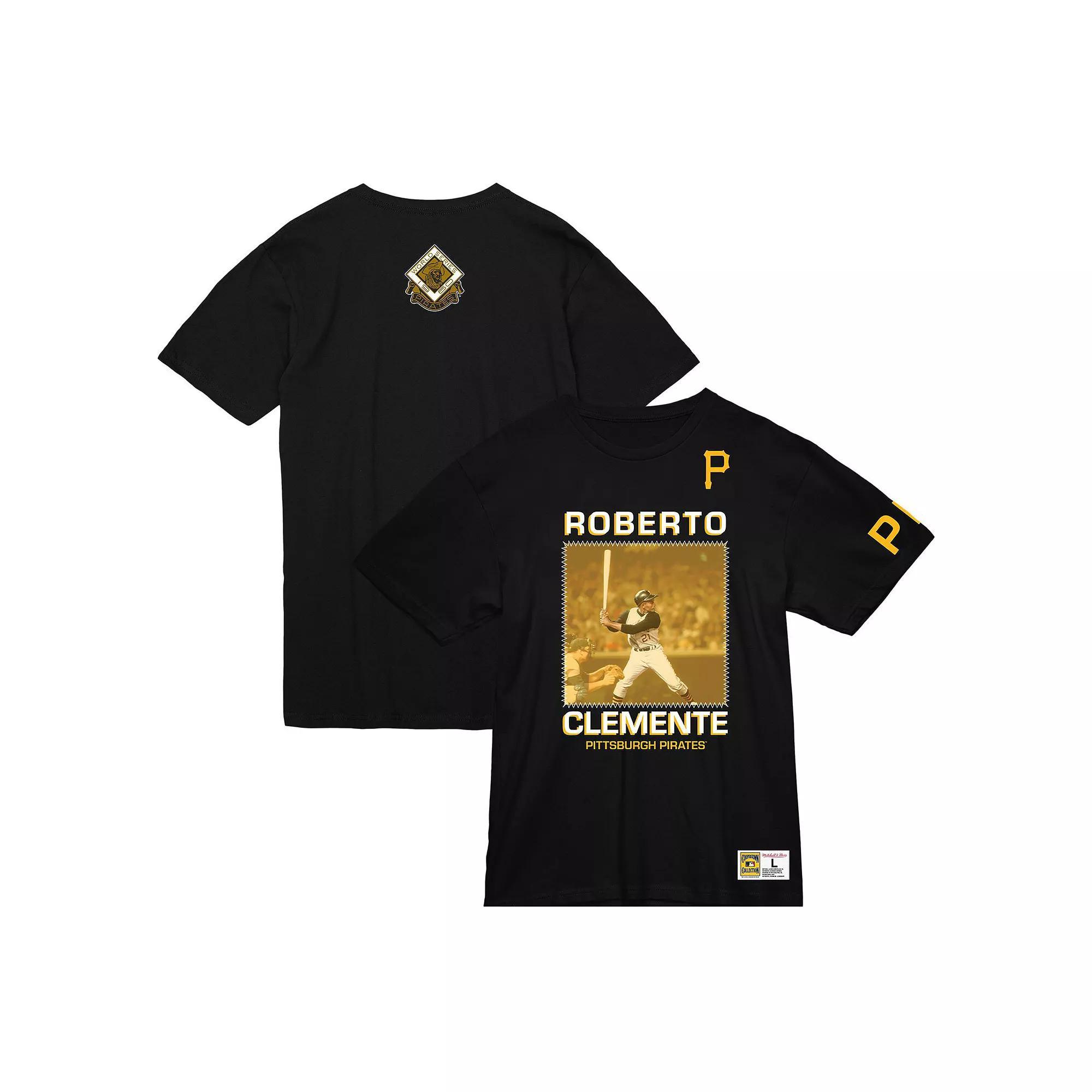 Men's Mitchell & Ness Roberto Clemente Black Pittsburgh Pirates Cooperstown Collection Heavyweight Premium Player Vintage Logo T-Shirt, Size: Small Product Image