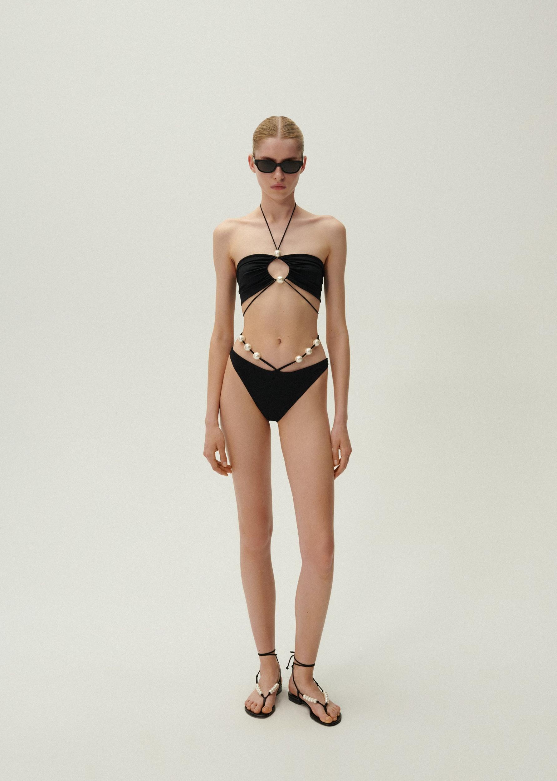 Halterneck pearl bandeau top in black Product Image