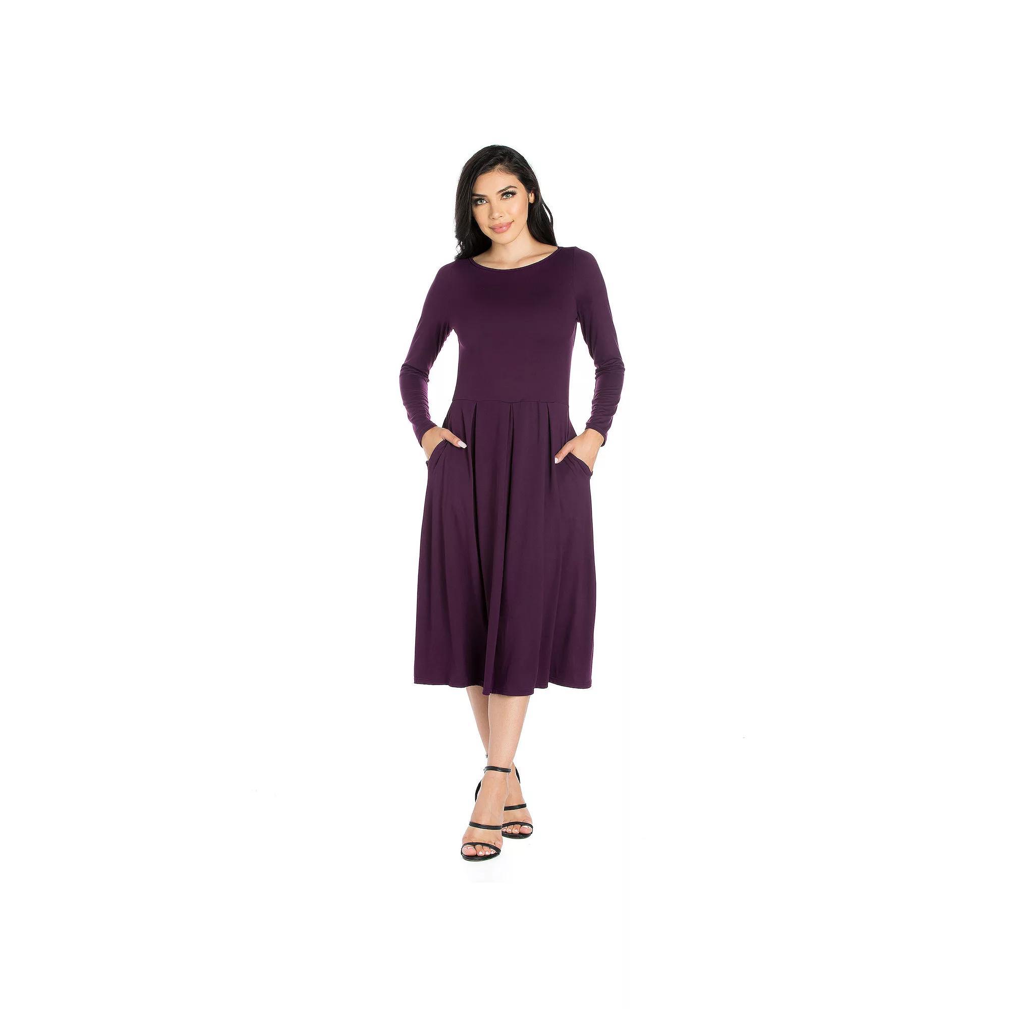 Womens 24Seven Comfort Apparel Long Sleeve Fit & Flare Dress with Pockets Product Image