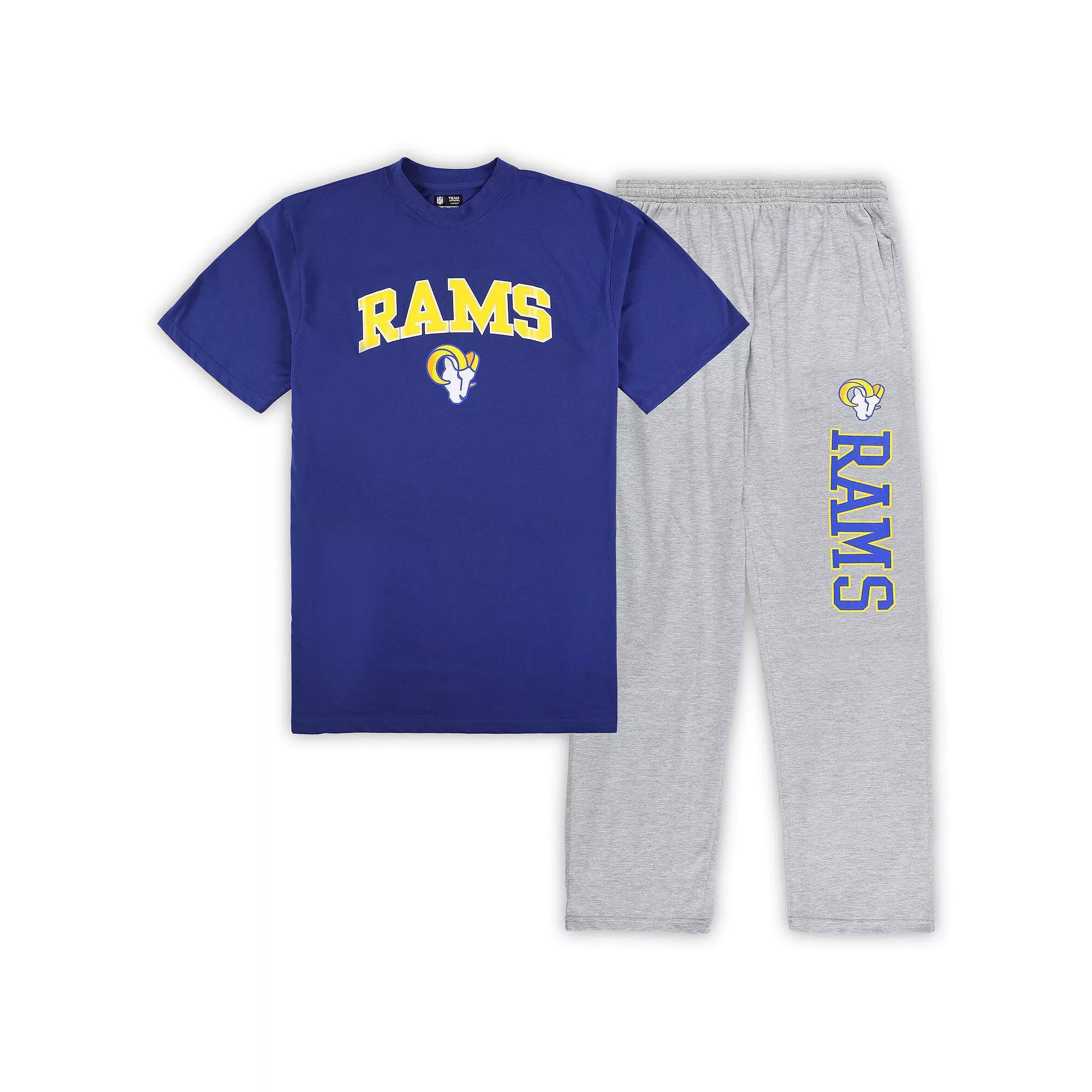 Men's Concepts Sport Royal/Heather Gray Los Angeles Rams Big & Tall T-Shirt & Pajama Pants Sleep Set, Size: 5XB, Blue Product Image