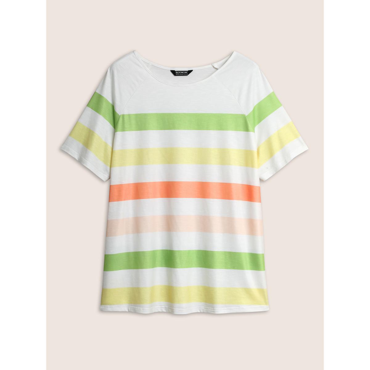 Plus Size Colored Striped Crew Neck Raglan Sleeve T-shirt Multicolor Women Casual Contrast Round Neck Everyday T-shirts BloomChic 22-24/3X Product Image